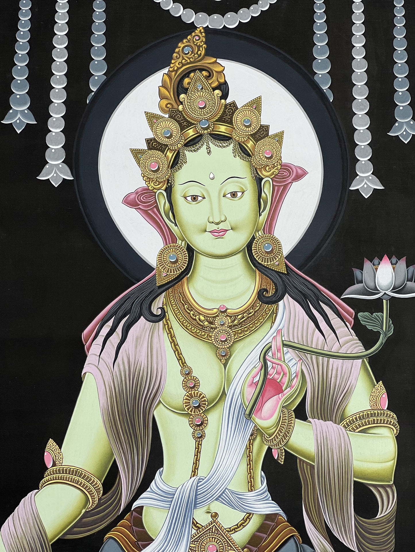 Original Hand-painted  Masterpiece Green Tara   Newari Paubha/Pauva/ Thangka/Thanka Painting, Compassion Meditation Art from Nepal