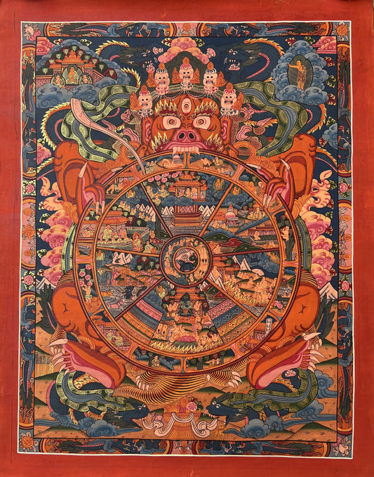 Original Hand Painted Samsara Wheel Of Life /Bhavacakra Mandala Masterpiece Tibetan Meditation compassion Thangka/ Thanka Painting