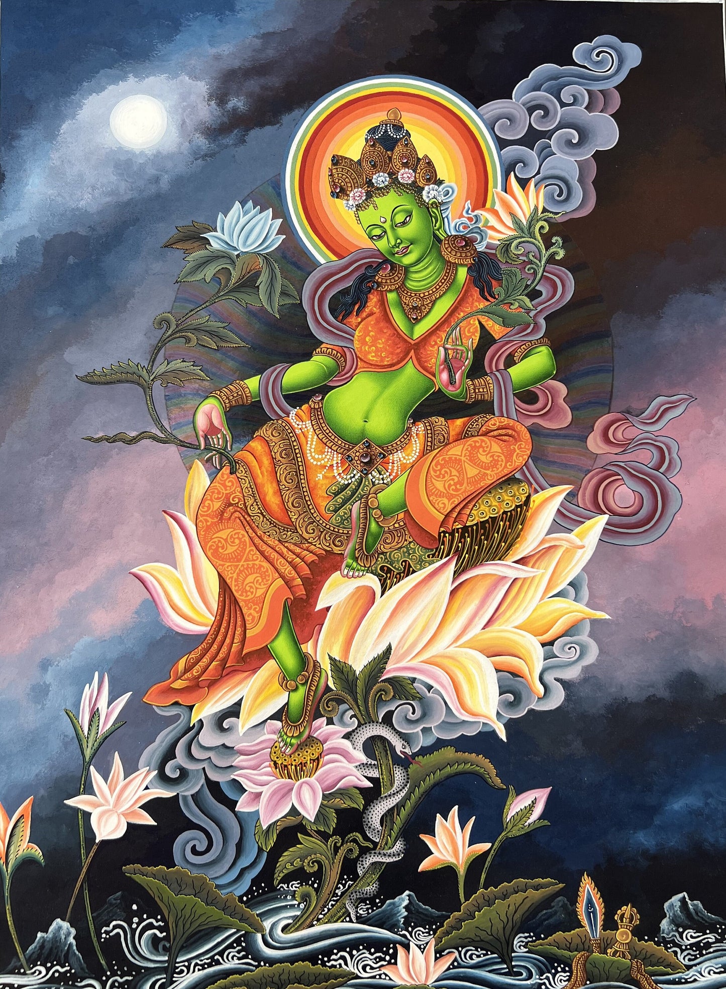 Original Hand-painted Very High-Quality Masterpiece Green Tara/ Shyamtara Newari  Paubha/ Pauva/ Thangka Painting Compassion Meditation Art