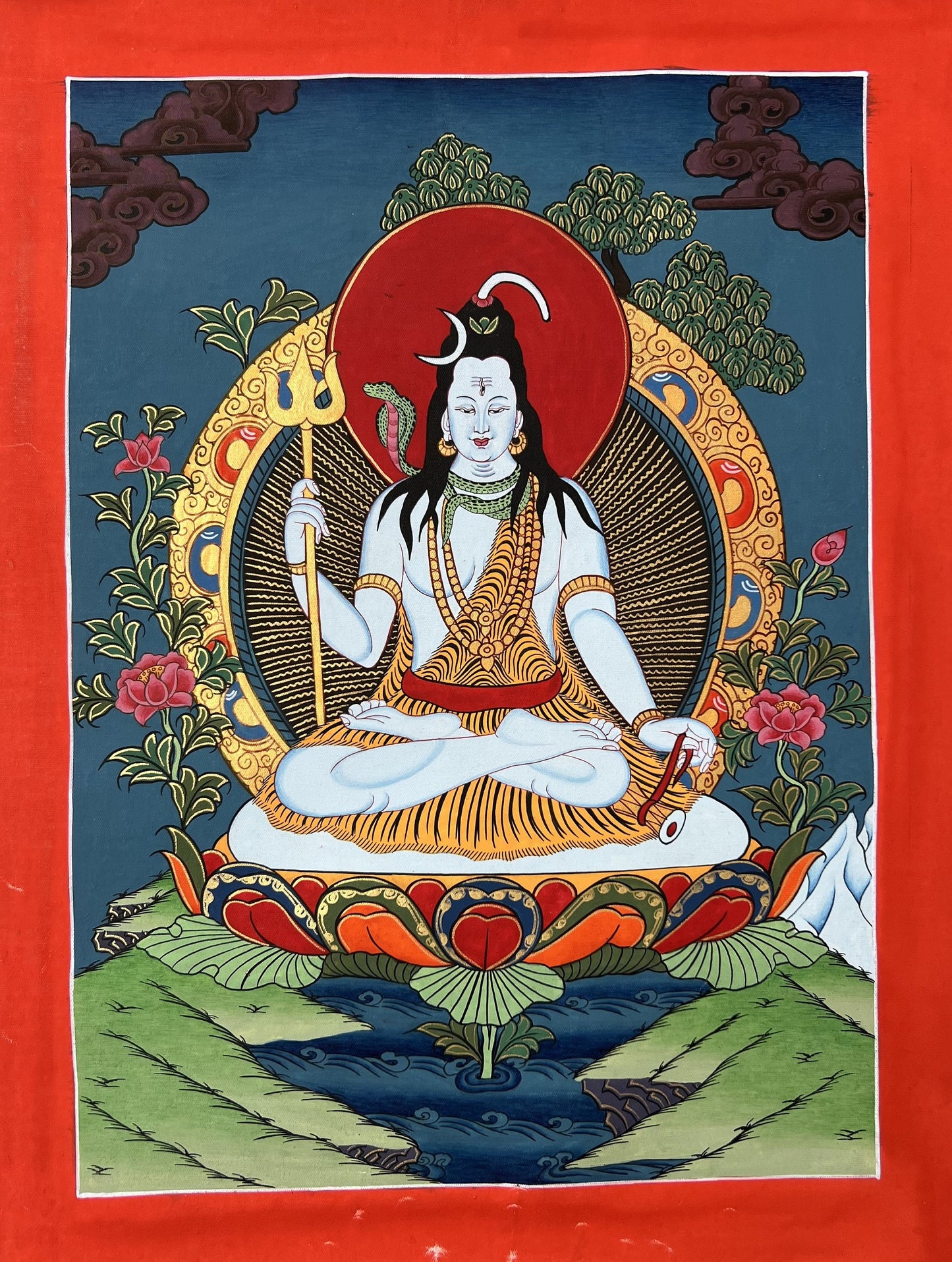 Original Hand-painted Lord Shiva, Shankar, Mahadev,  Hindu Thangka, Painting