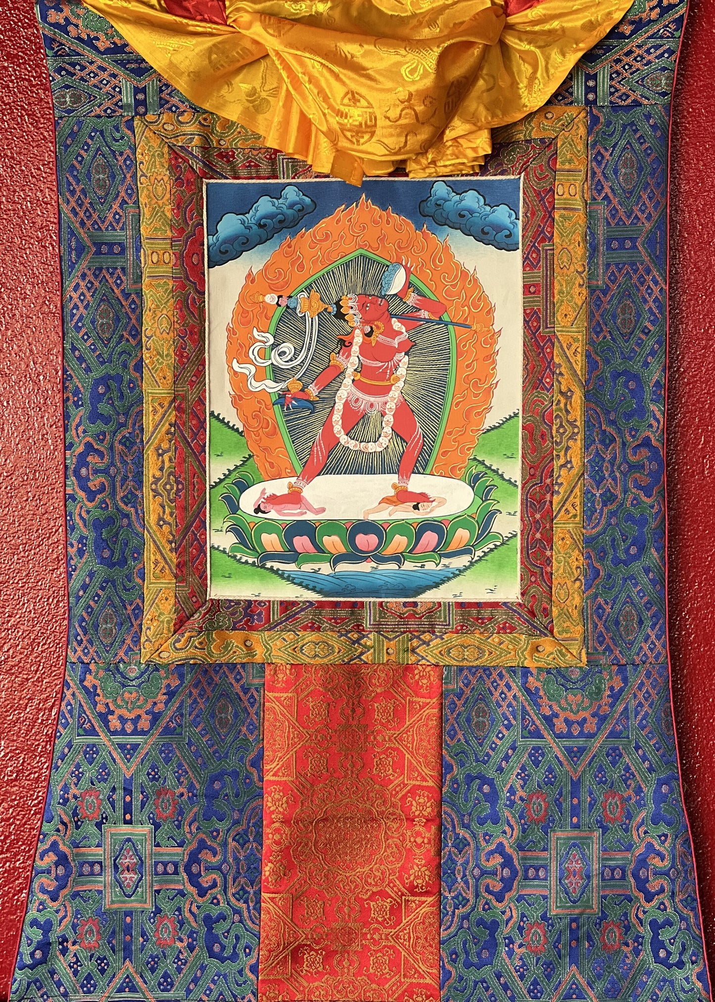 Original Hand-Painted Vajrayogini/ Yogini Ma/Dakini Tibetan Thangka Painting with Premium Silk Brocade