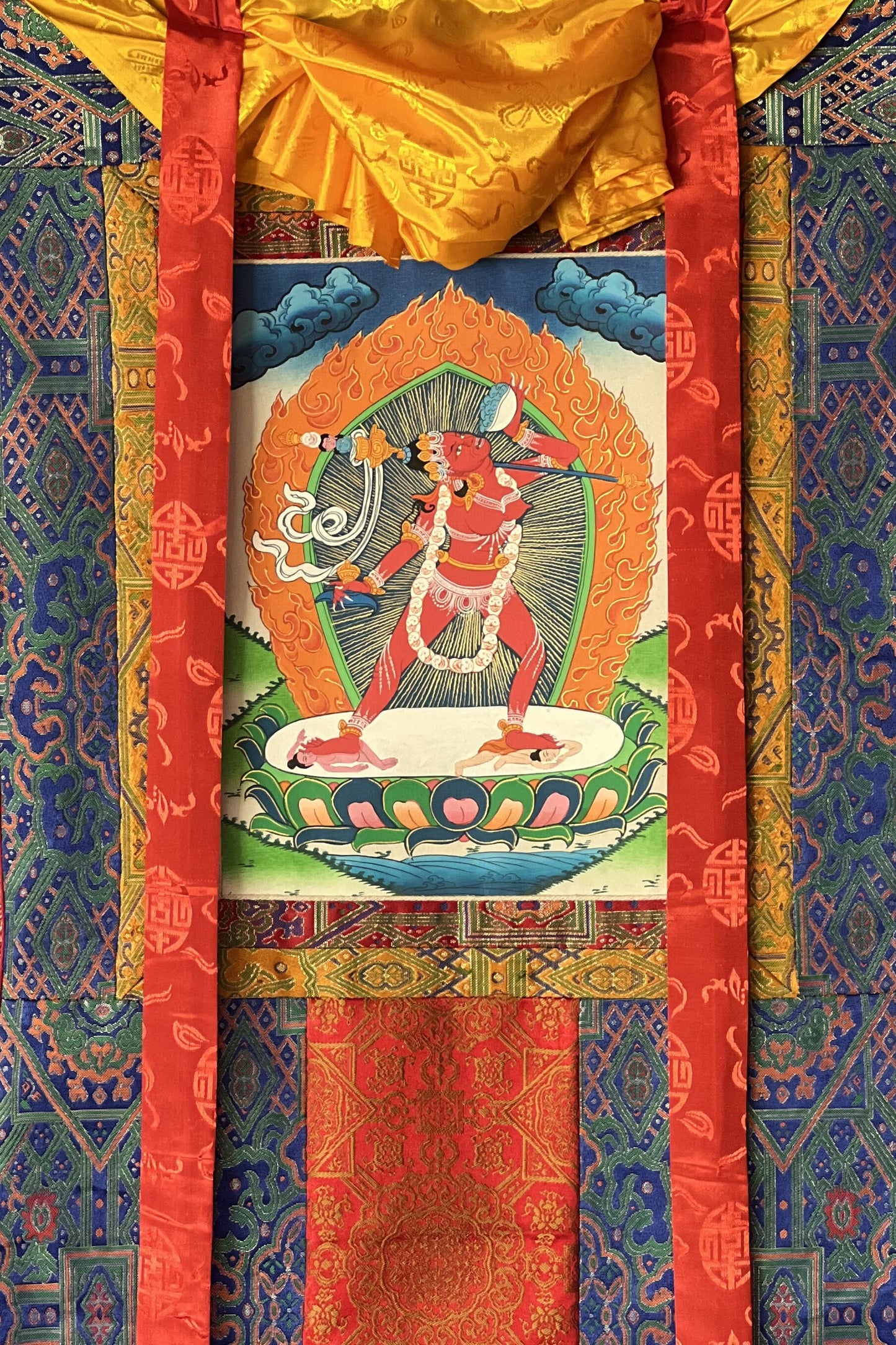 Original Hand-Painted Vajrayogini/ Yogini Ma/Dakini Tibetan Thangka Painting with Premium Silk Brocade