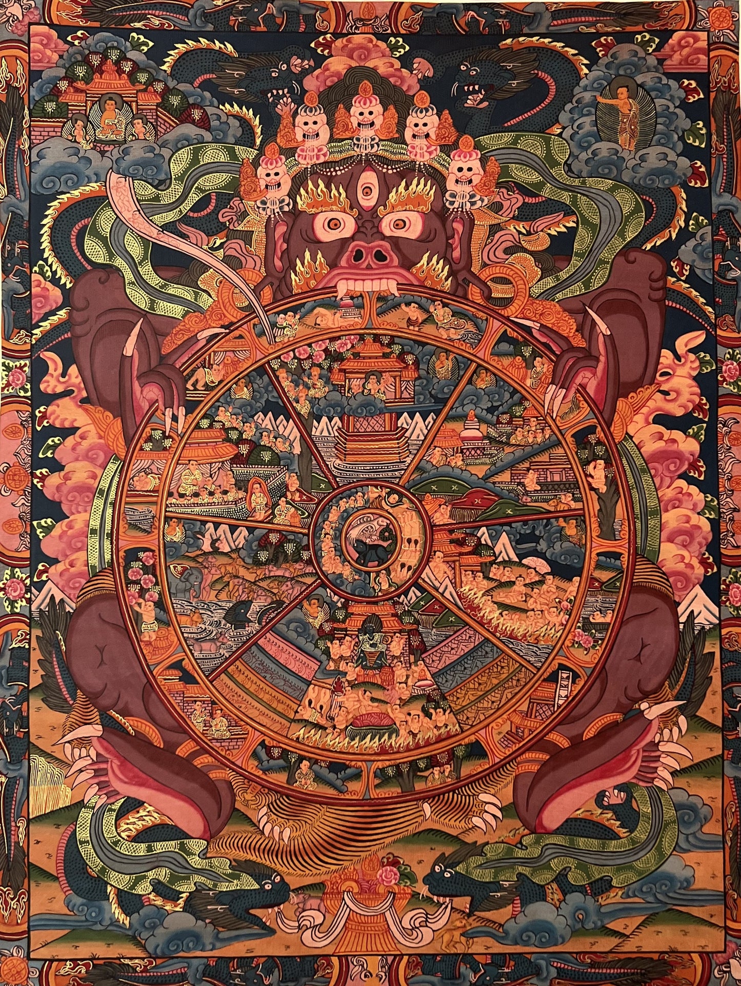 Original Hand Painted Wheel Of Life /Bhavacakra/Samsara Chakra Mandala Masterpiece Tibetan Meditation compassion Thangka/ Thanka Painting