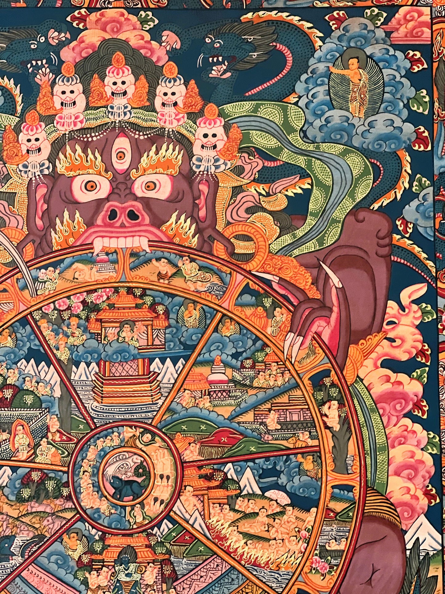 Original Hand Painted Wheel Of Life /Bhavacakra/Samsara Chakra Mandala Masterpiece Tibetan Meditation compassion Thangka/ Thanka Painting