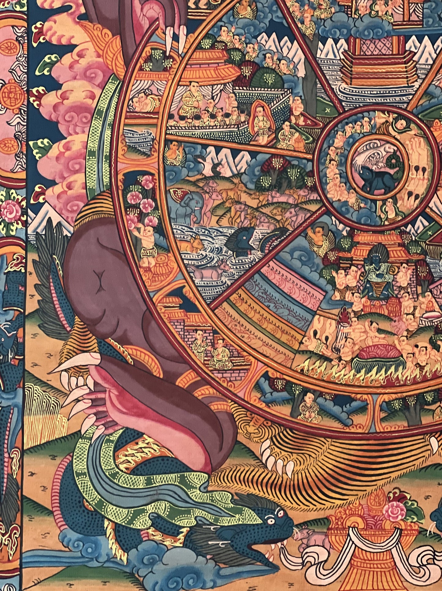 Original Hand Painted Wheel Of Life /Bhavacakra/Samsara Chakra Mandala Masterpiece Tibetan Meditation compassion Thangka/ Thanka Painting