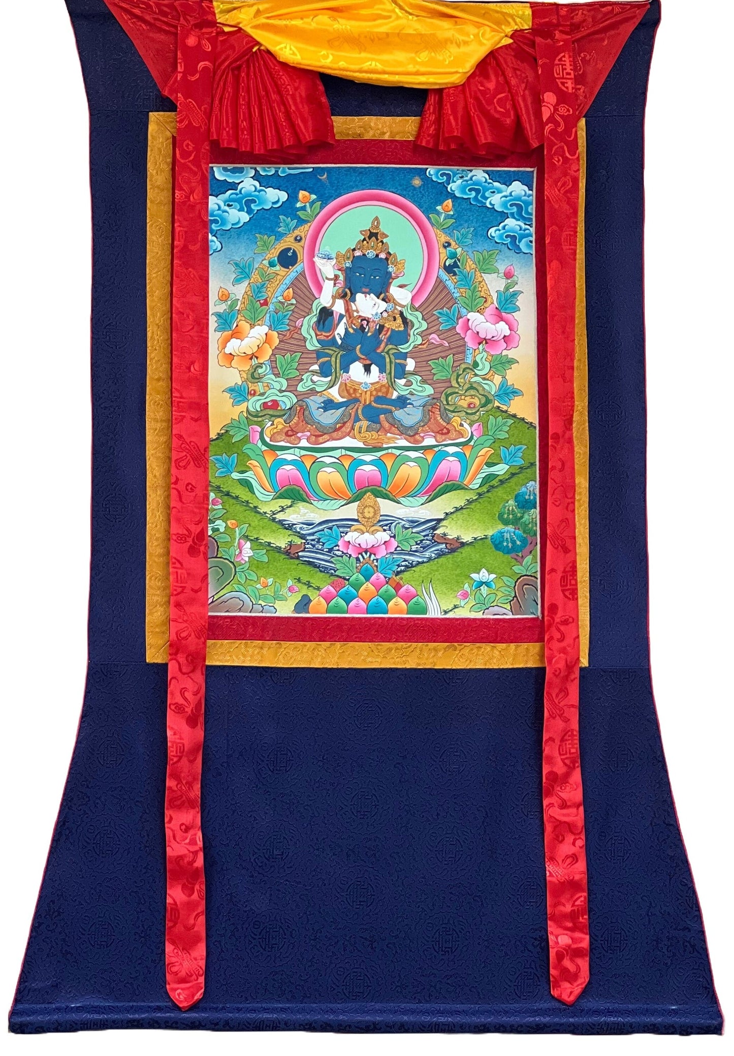 Original Hand-painted Vajradhara Shakti  Prajnaparamita YabYum Tibetan Thangka Painting with Premium Cotton Silk Border