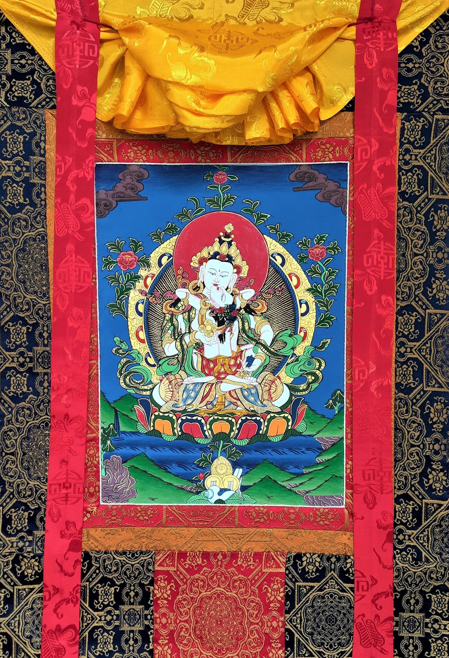 Original Hand-painted, Vajrasattva Shakti Dorje Sempa Master Quality Thangka Painting Compassion Meditation Art High Quality Silk Framed