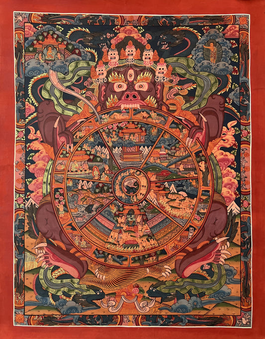 Original Hand Painted Wheel Of Life /Bhavacakra/Samsara Chakra Mandala Masterpiece Tibetan Meditation compassion Thangka/ Thanka Painting