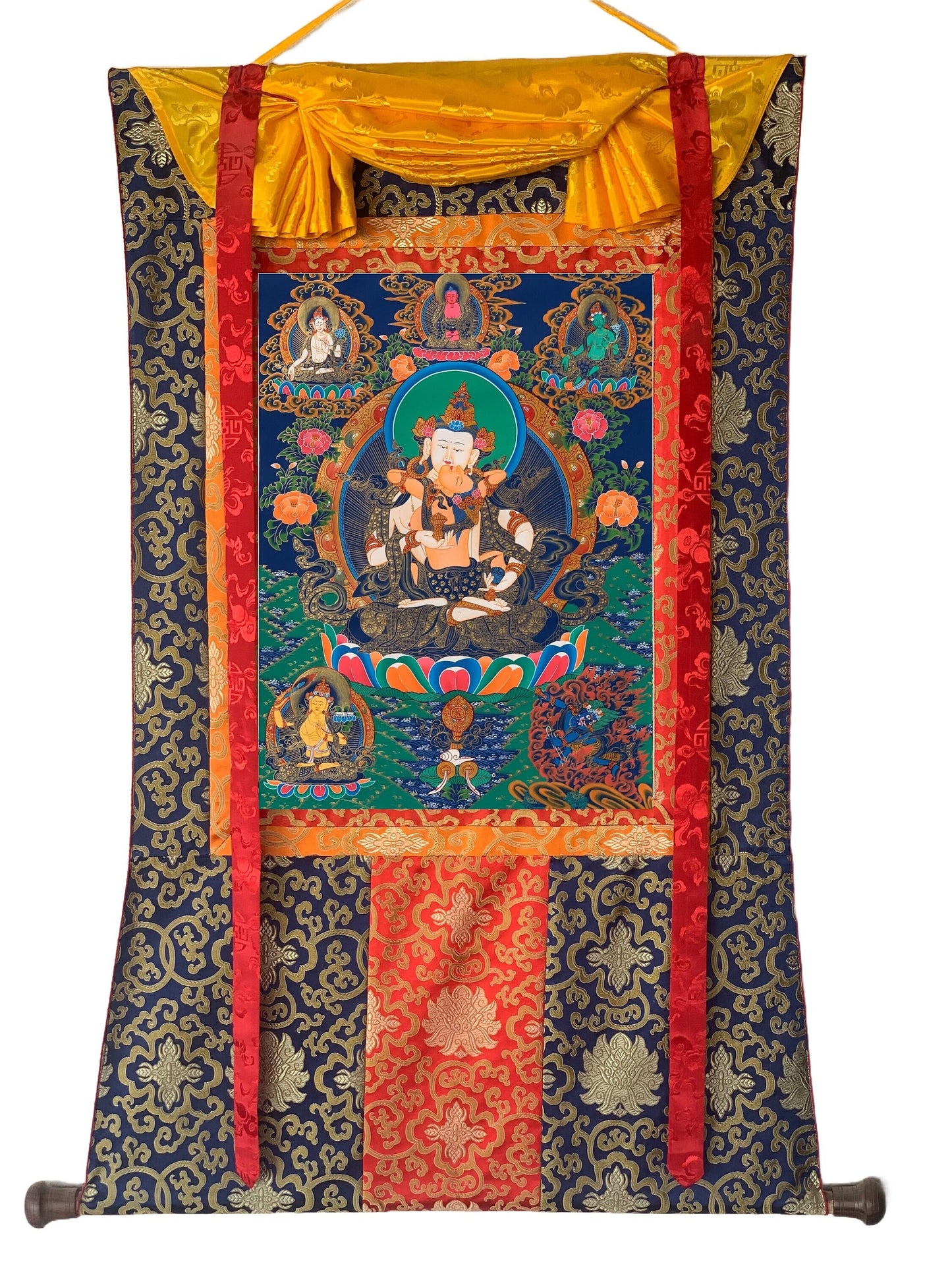 Original Hand Painted Vajrasattva Shakti / DORJE SEMPA Compassion / Meditation Master Quality Tibetan Thangka  Painting with Silk Brocade