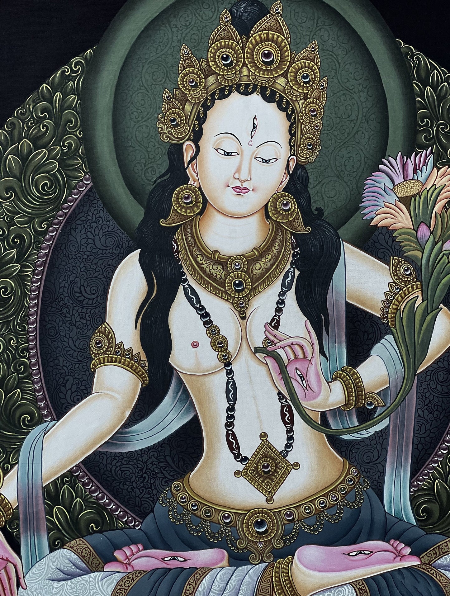 Original Hand Painted White Tara / Mother Tara High-Quality Masterpiece Newari Pauva/ Paubha/ Thangka Painting Compassion Meditation Art