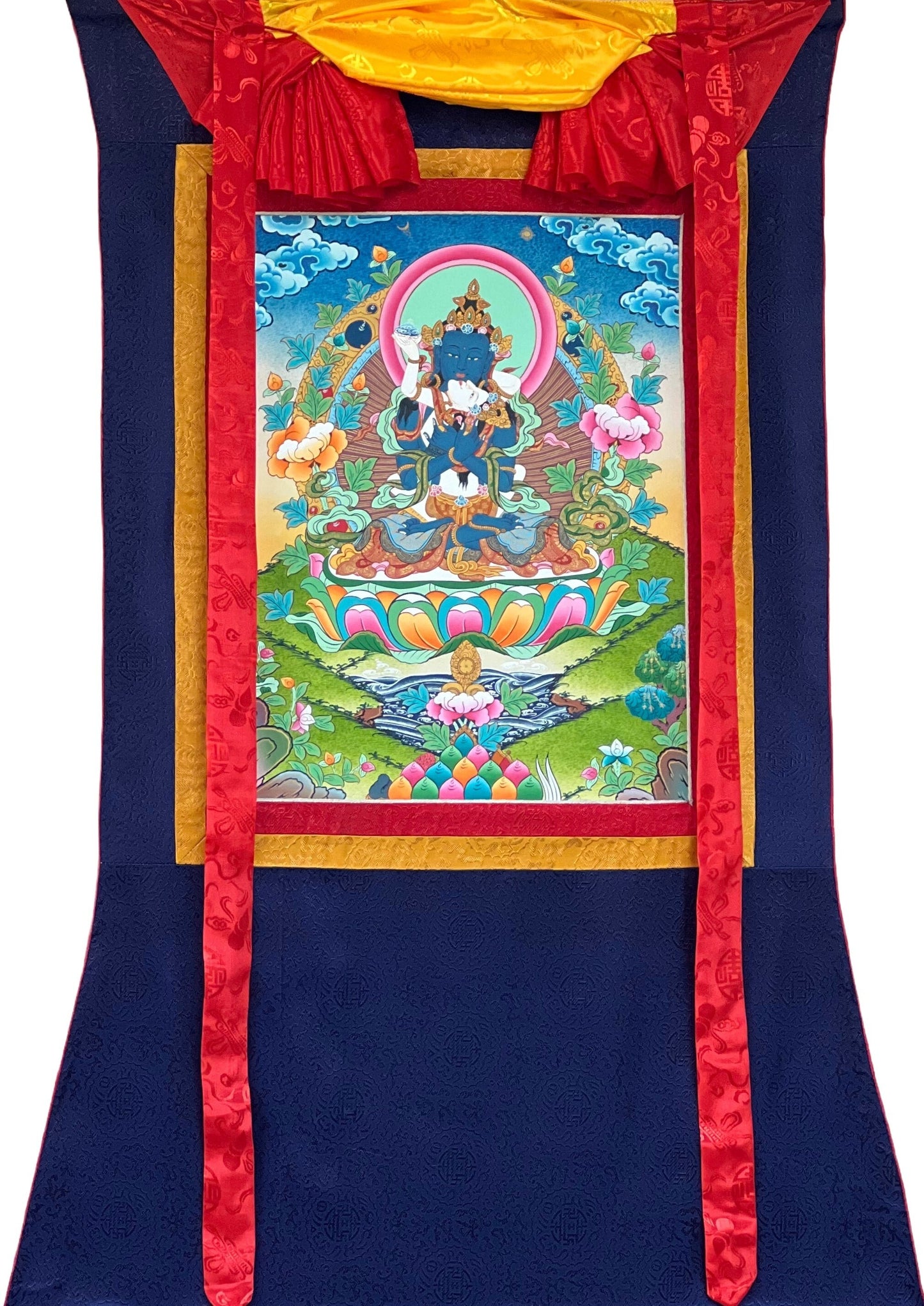 Original Hand-painted Vajradhara Shakti  Prajnaparamita YabYum Tibetan Thangka Painting with Premium Cotton Silk Border