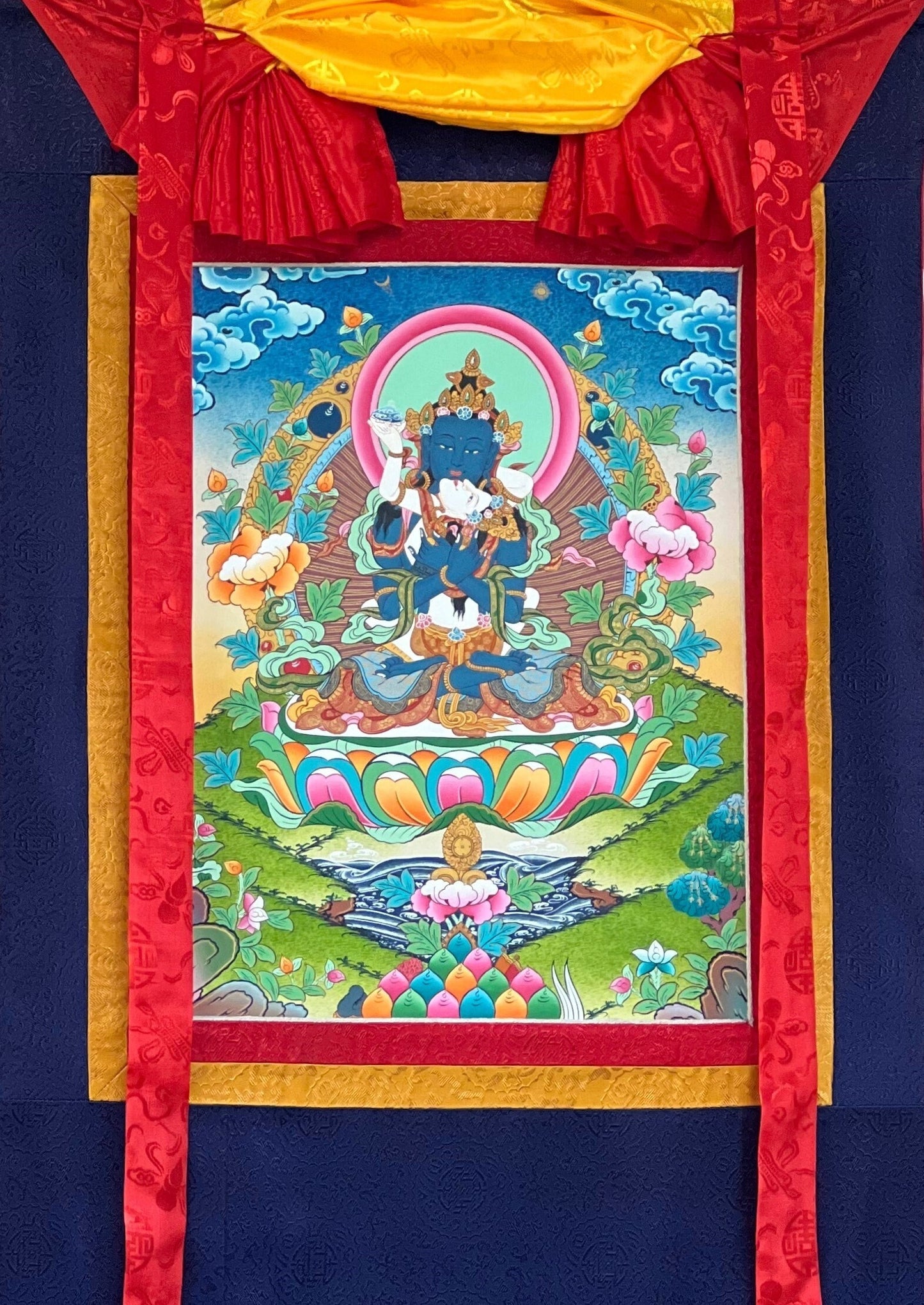 Original Hand-painted Vajradhara Shakti  Prajnaparamita YabYum Tibetan Thangka Painting with Premium Cotton Silk Border