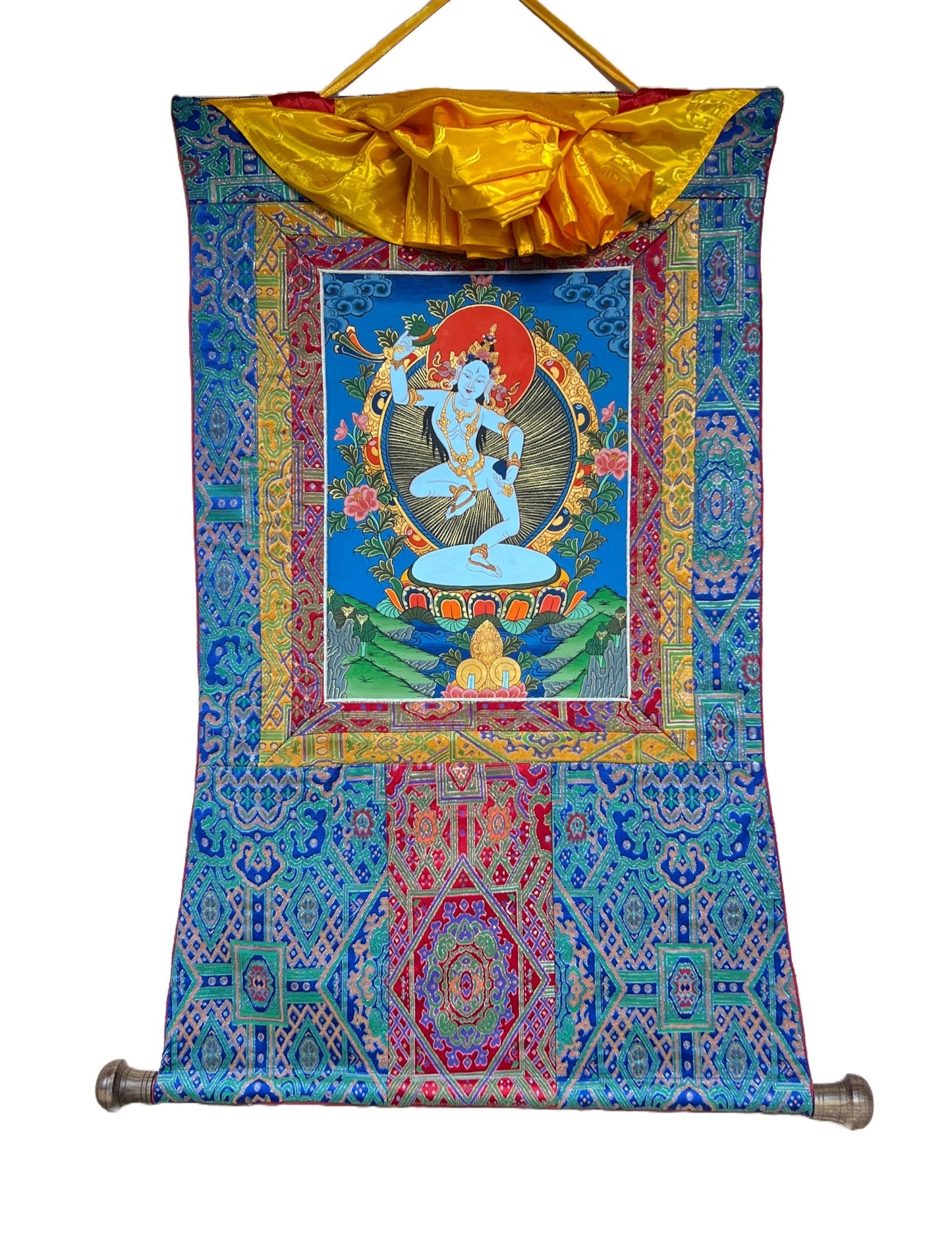 Original Hand-Painted Machig Labdron Tibetan Yogini Thangka Painting Buddhist Art Wall Hanging with Premium Silk Brocade