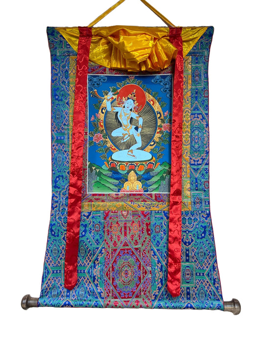 Original Hand-Painted Machig Labdron Tibetan Yogini Thangka Painting Buddhist Art Wall Hanging with Premium Silk Brocade