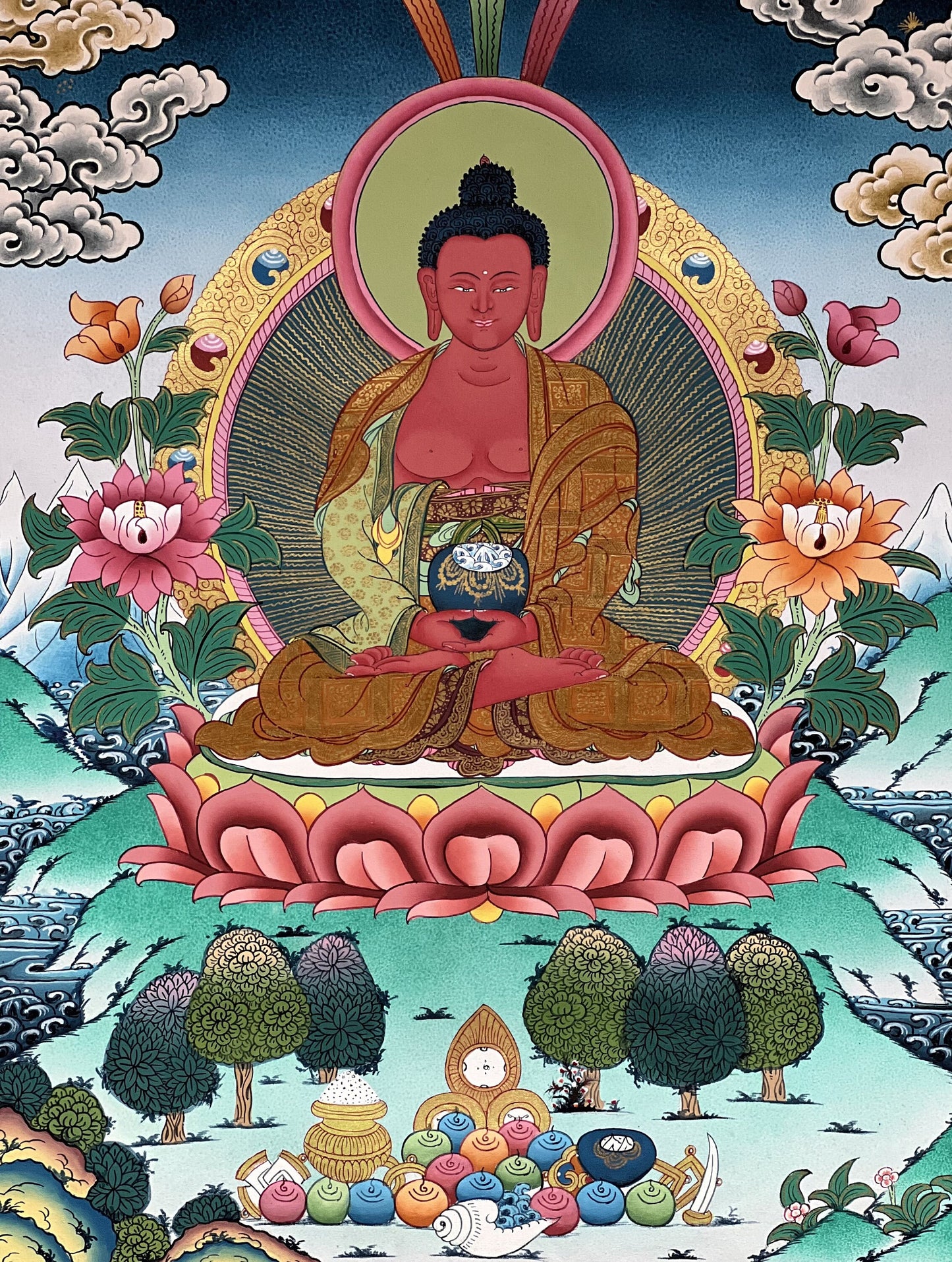 Original Hand Painted Amitabha Buddha High-Quality Masterpiece Tibetan Compassion / Meditation Thangka / Thanka  Painting From Nepal