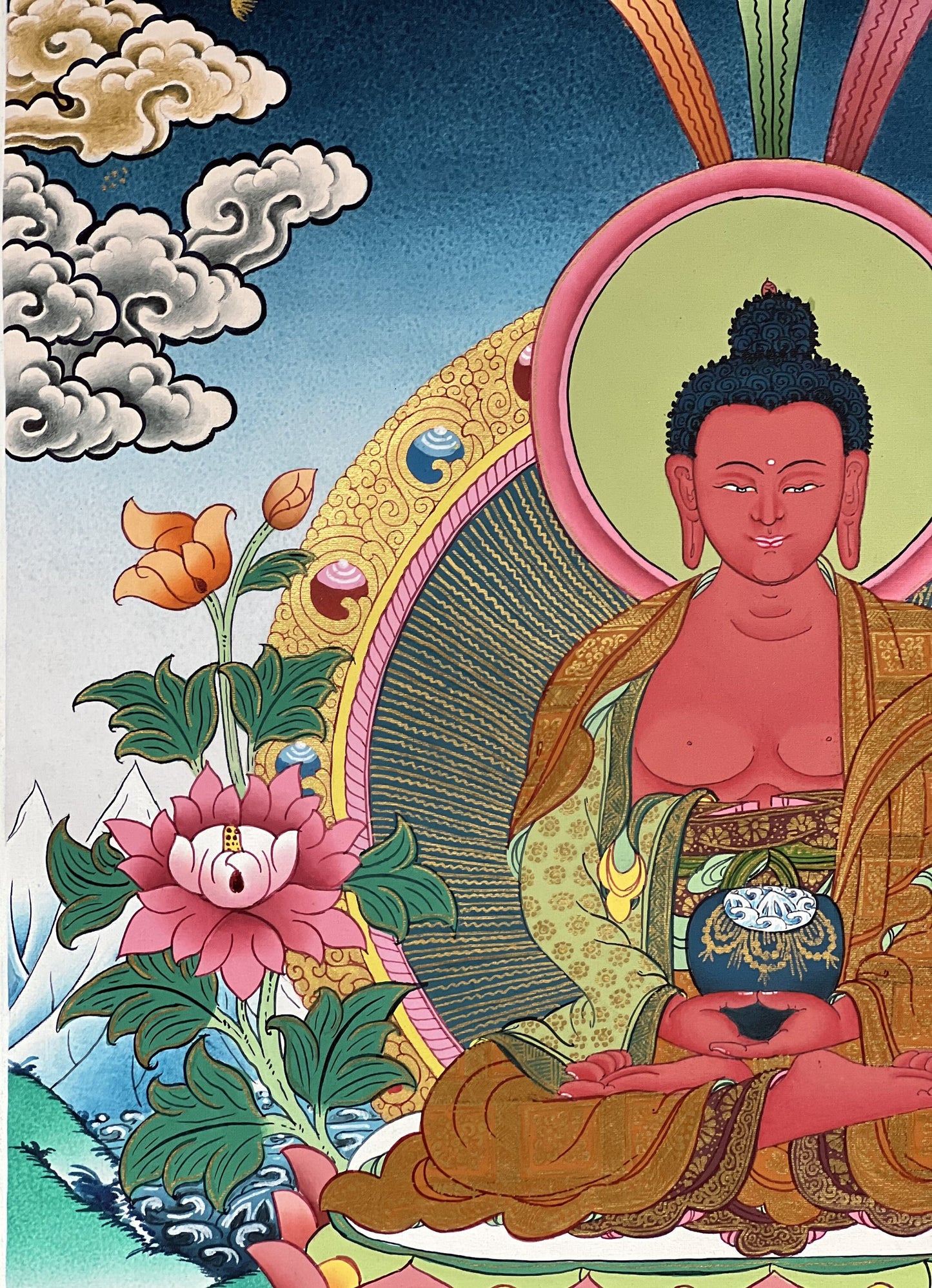 Original Hand Painted Amitabha Buddha High-Quality Masterpiece Tibetan Compassion / Meditation Thangka / Thanka  Painting From Nepal