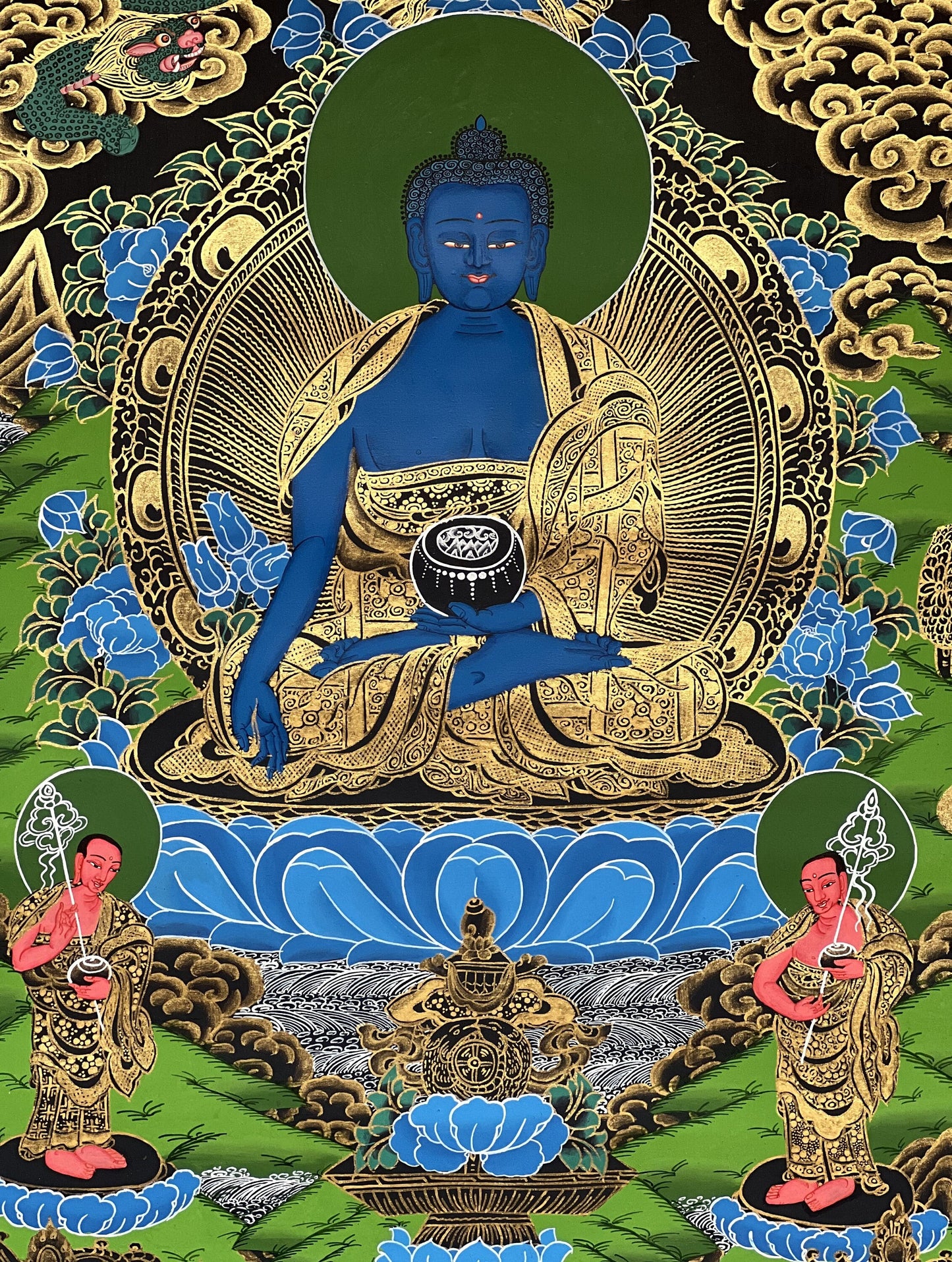 Original Hand-Painted Medicine Buddha / Bhaisajyaguru Tibetan Thangka / Thanka Painting, Compassion, Meditation Art From Nepal