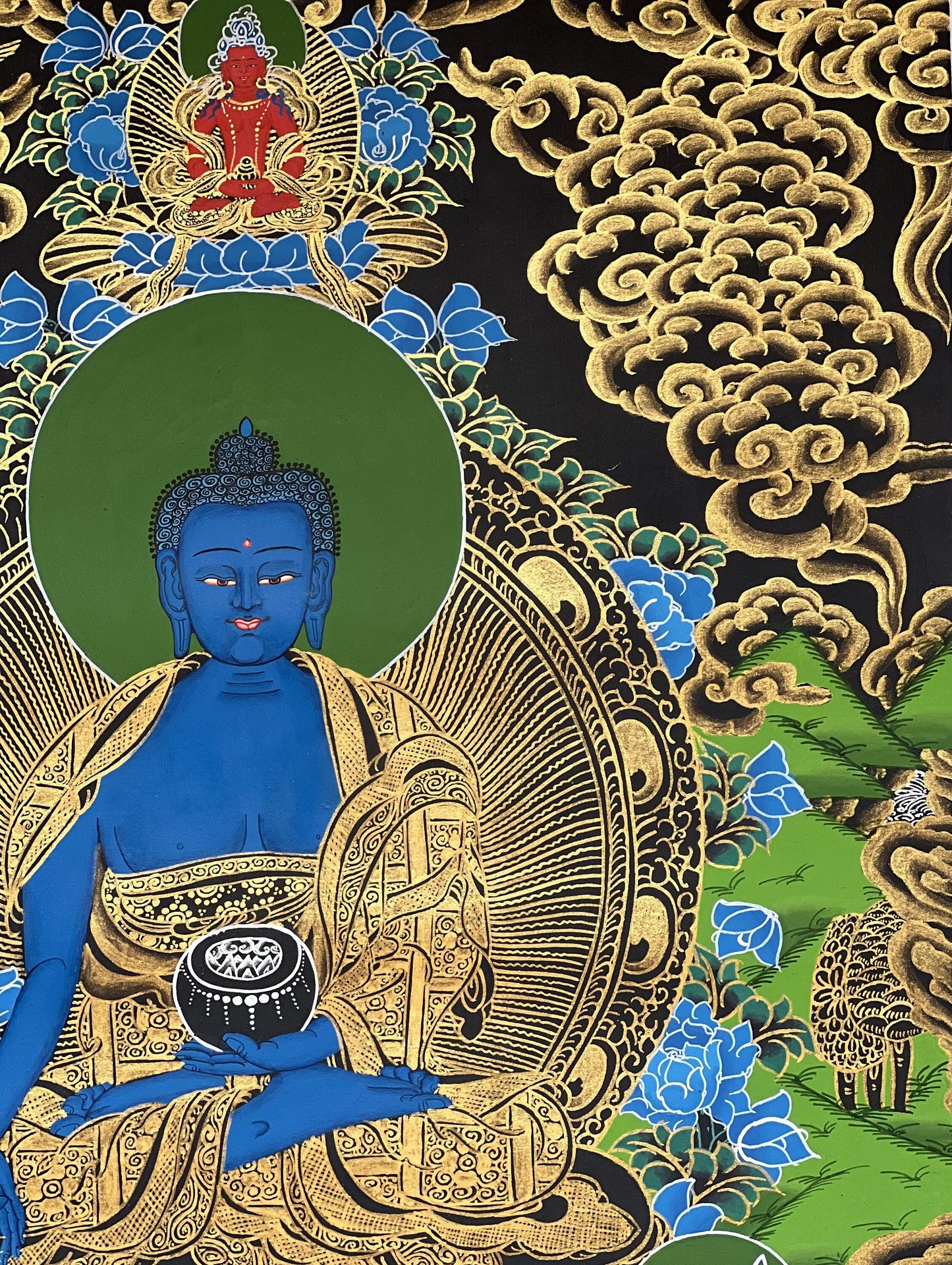 Original Hand-Painted Medicine Buddha / Bhaisajyaguru Tibetan Thangka / Thanka Painting, Compassion, Meditation Art From Nepal