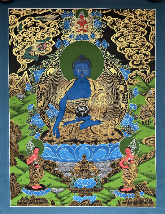 Original Hand-Painted Medicine Buddha / Bhaisajyaguru Tibetan Thangka / Thanka Painting, Compassion, Meditation Art From Nepal