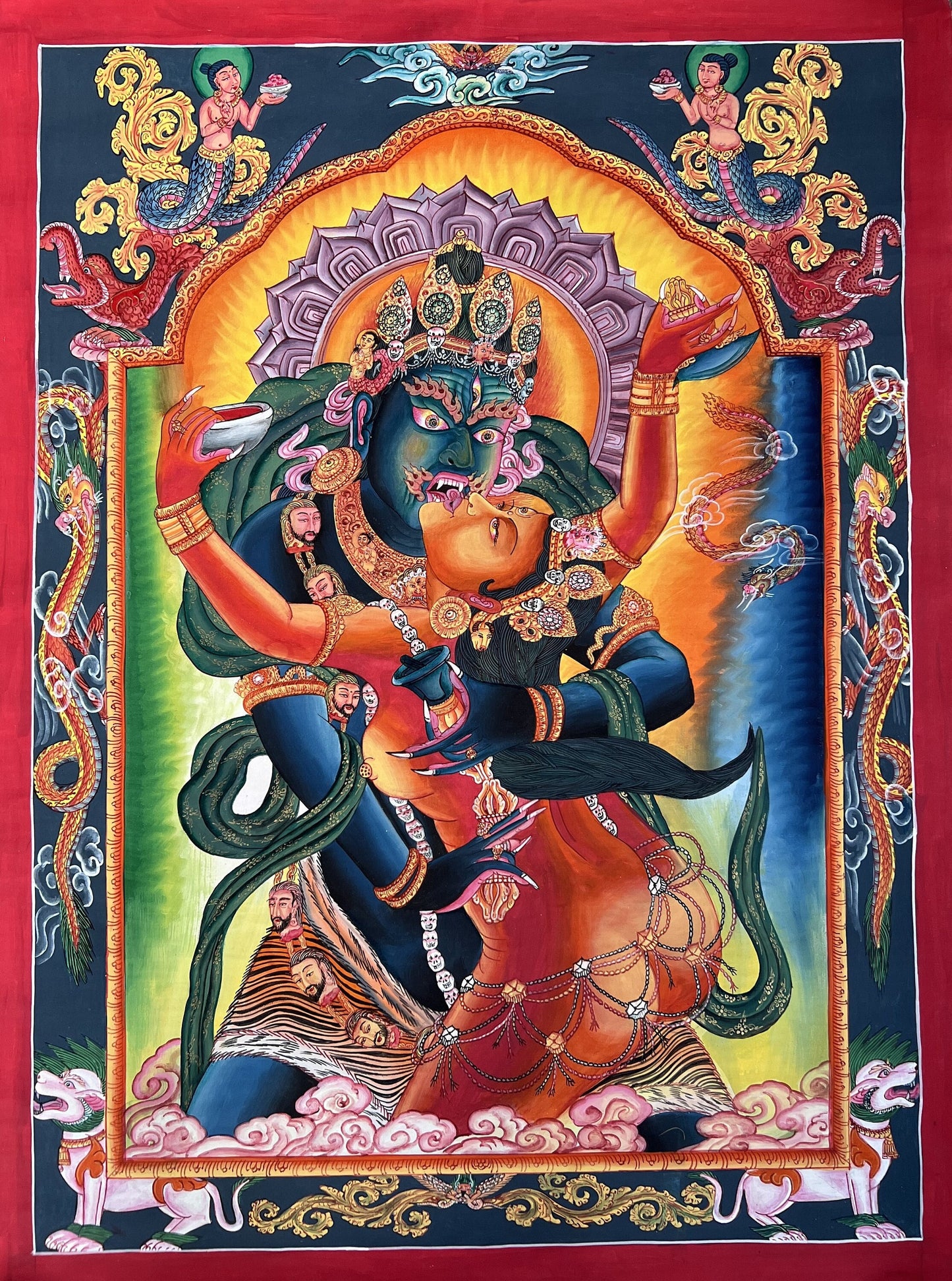 Original Hand-Painted High-Quality Masterpiece Chakrasamvara Shakti Newari Paubha Thangka Painting Compassion Meditation Art from Nepal