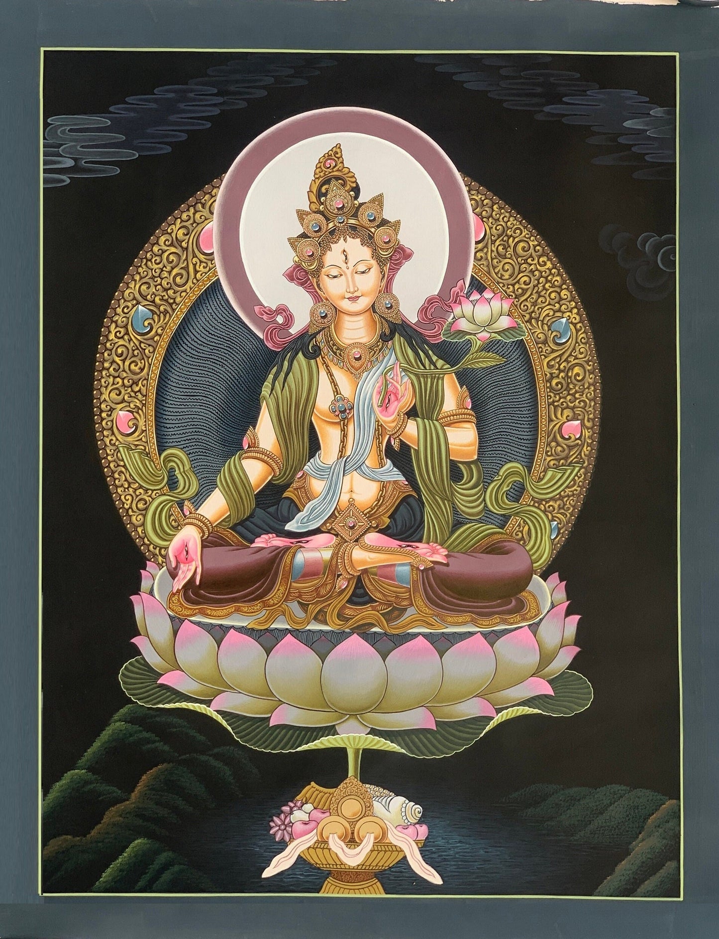 Original Hand Painted White Tara / Mother Tara  Masterpiece Newari Paubha Thangka / Thanka Painting/ Compassion Meditation Art From Nepal