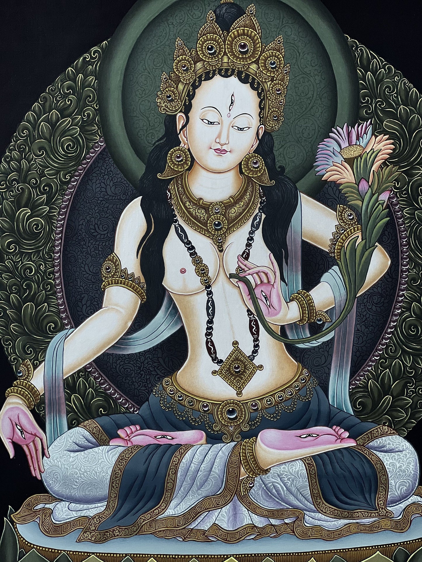 Original Hand Painted White Tara / Mother Tara High-Quality Masterpiece Newari Pauva/ Paubha/ Thangka Painting Compassion Meditation Art