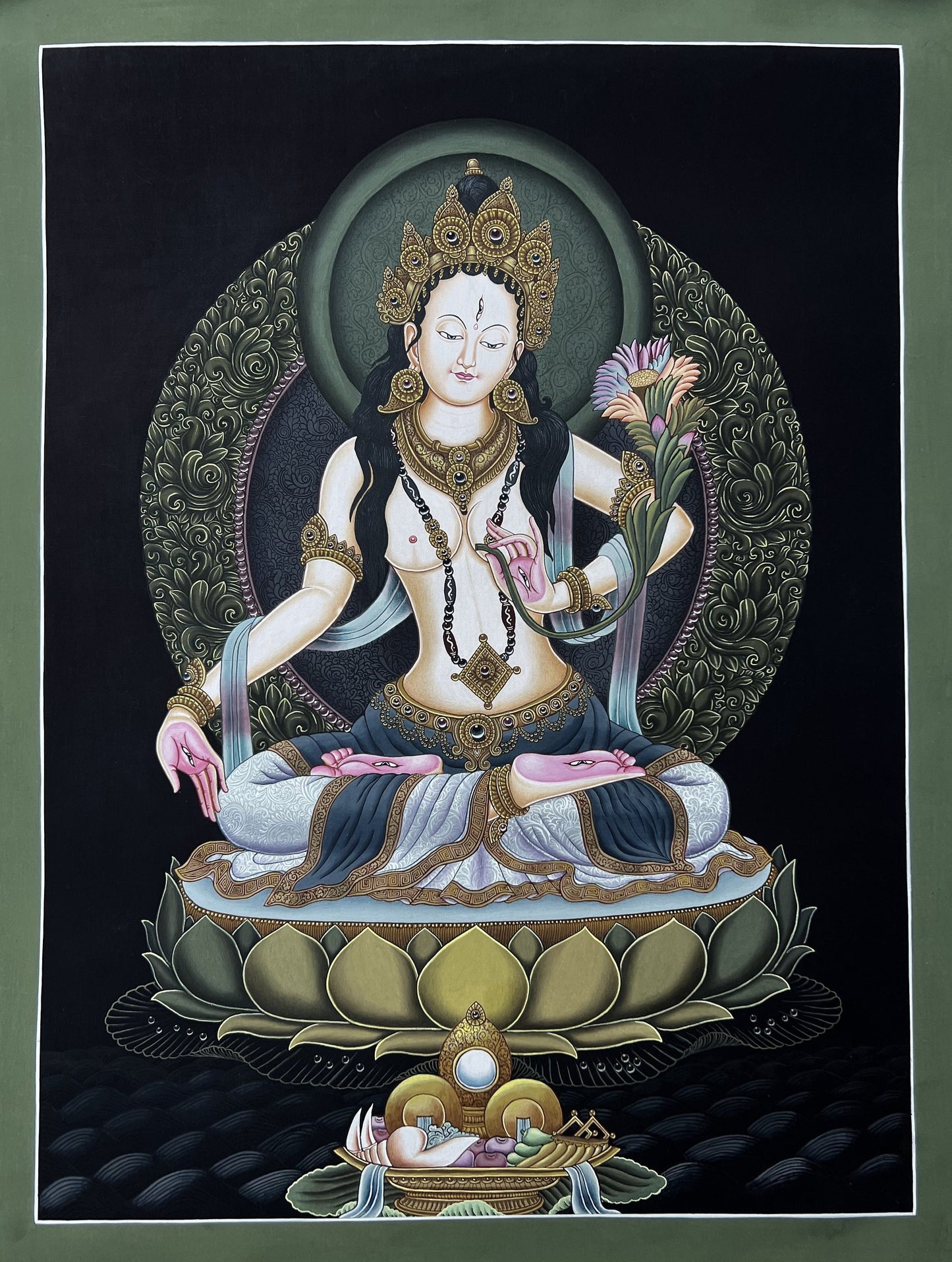 Original Hand Painted White Tara / Mother Tara High-Quality Masterpiece Newari Pauva/ Paubha/ Thangka Painting Compassion Meditation Art