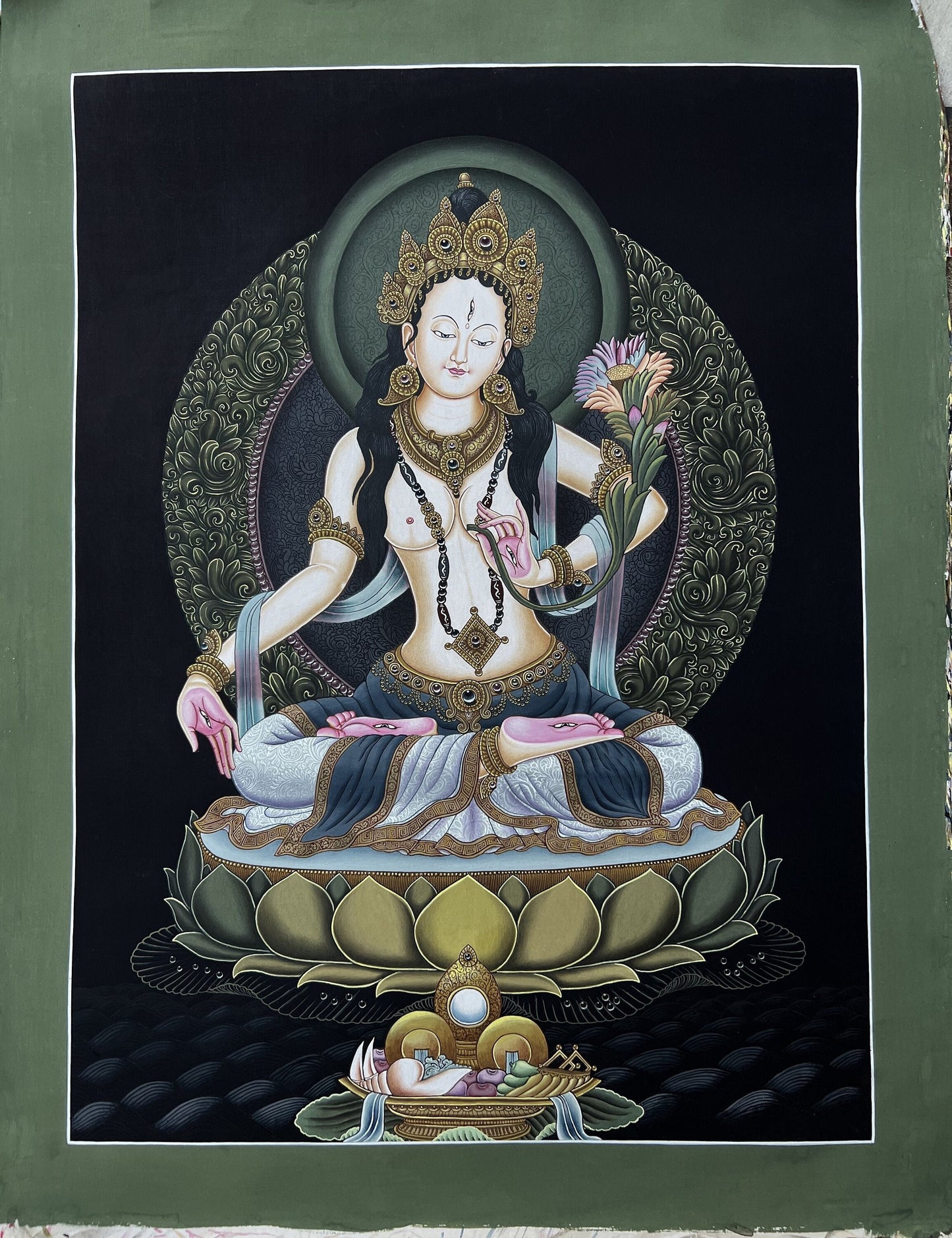 Original Hand Painted White Tara / Mother Tara High-Quality Masterpiece Newari Pauva/ Paubha/ Thangka Painting Compassion Meditation Art