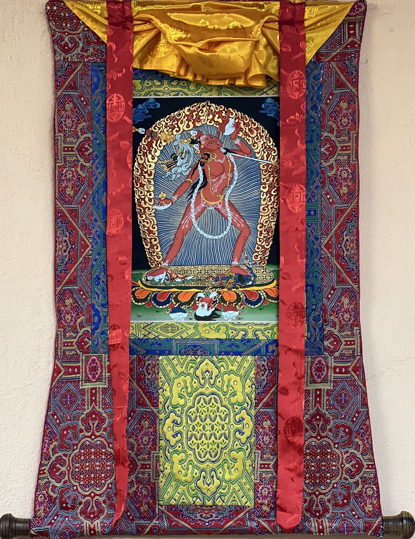 Original Hand- Painted Vajrayogini/ Jogini/ Dakini Master Quality Tibetan Thangka Painting with Premium Silk Brocade