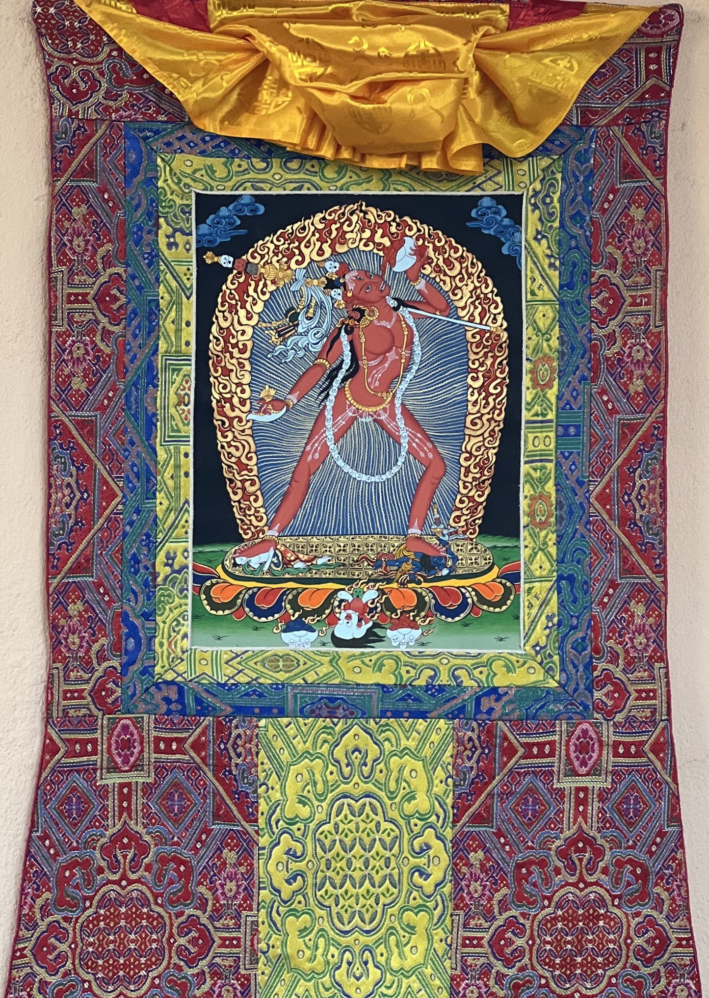 Original Hand- Painted Vajrayogini/ Jogini/ Dakini Master Quality Tibetan Thangka Painting with Premium Silk Brocade