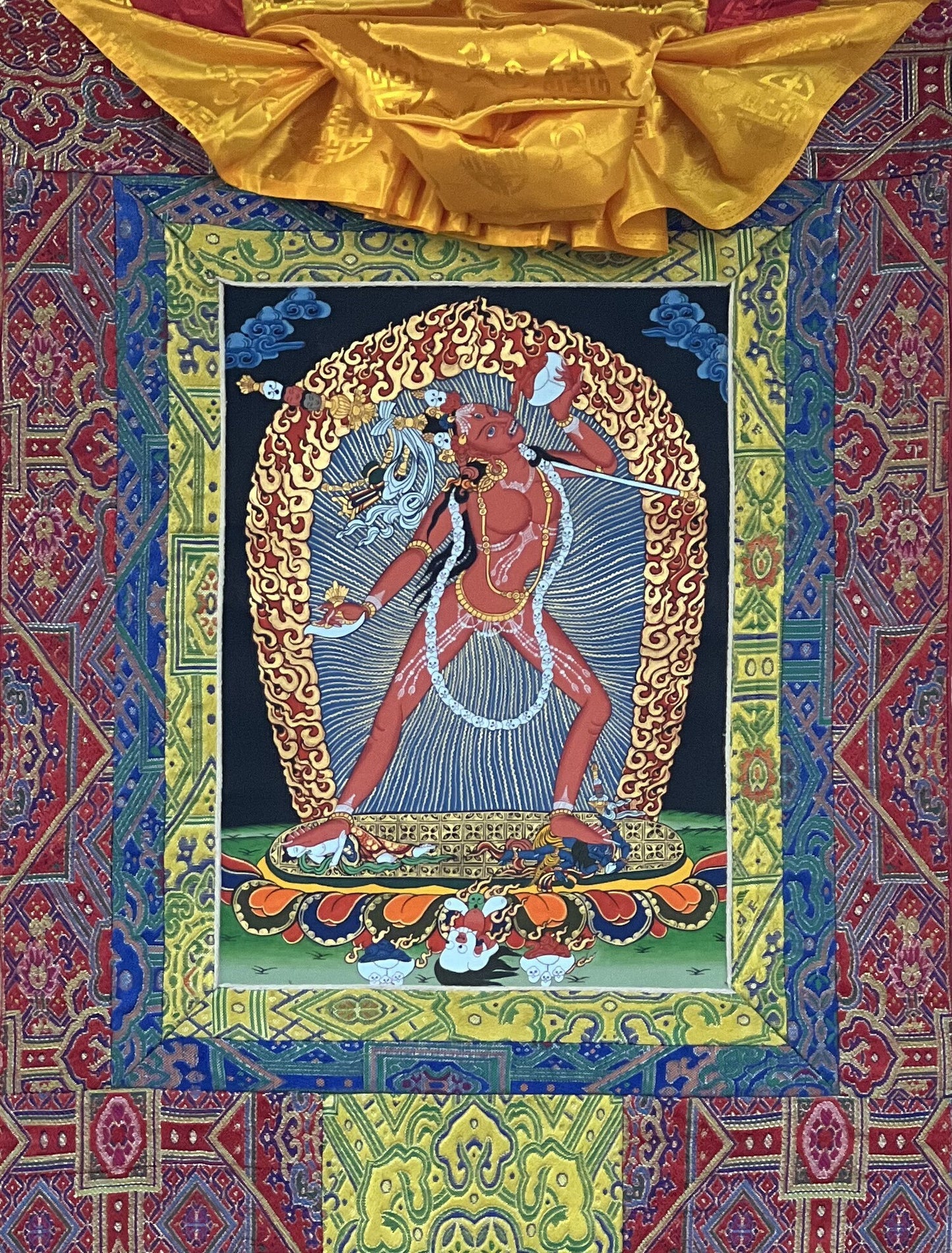 Original Hand- Painted Vajrayogini/ Jogini/ Dakini Master Quality Tibetan Thangka Painting with Premium Silk Brocade