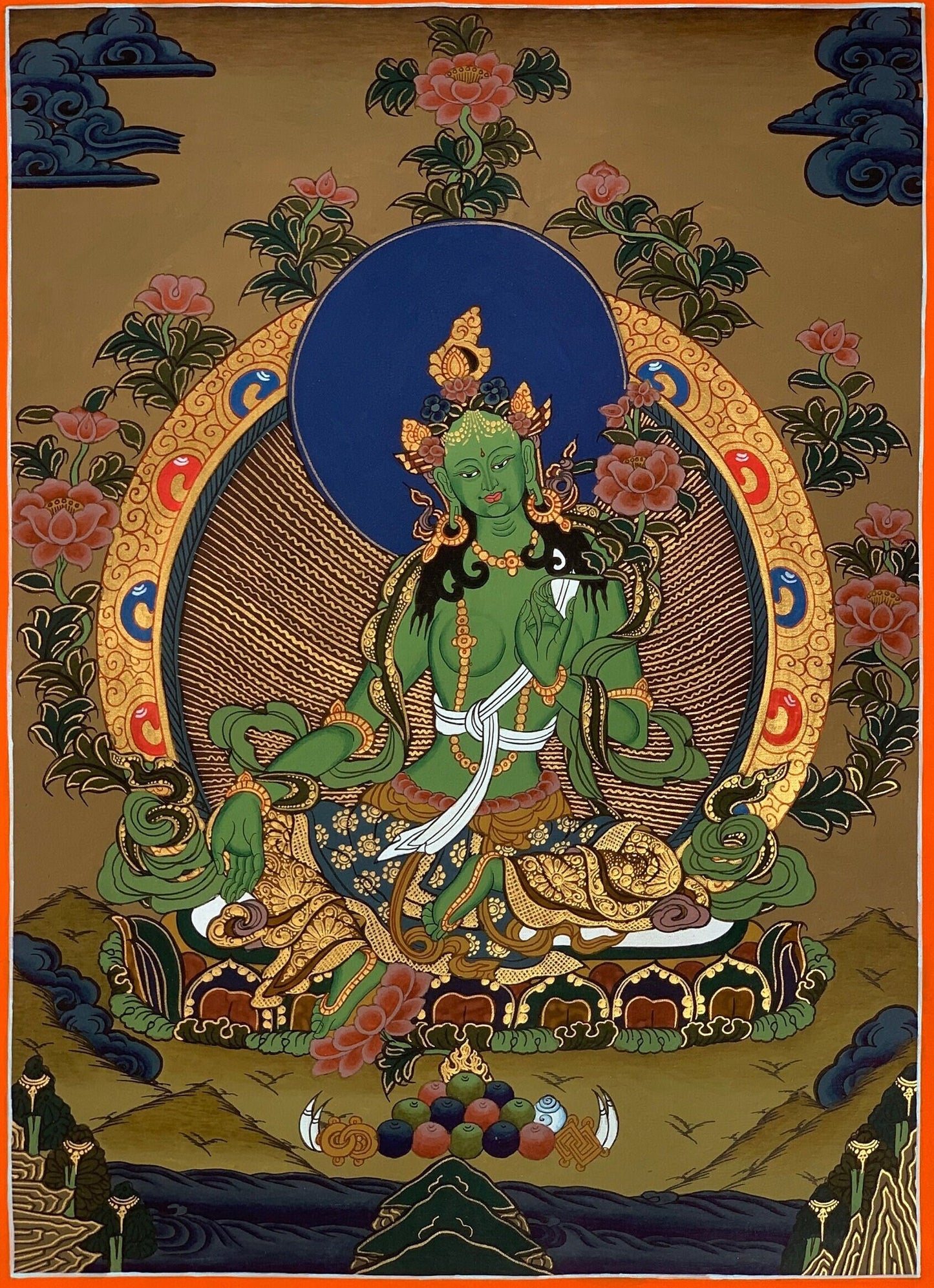 Original Hand-painted Green Tara/ Shyamatara/ Sgrol-ljang Tibetan Thangka Painting / Buddhist Meditation art