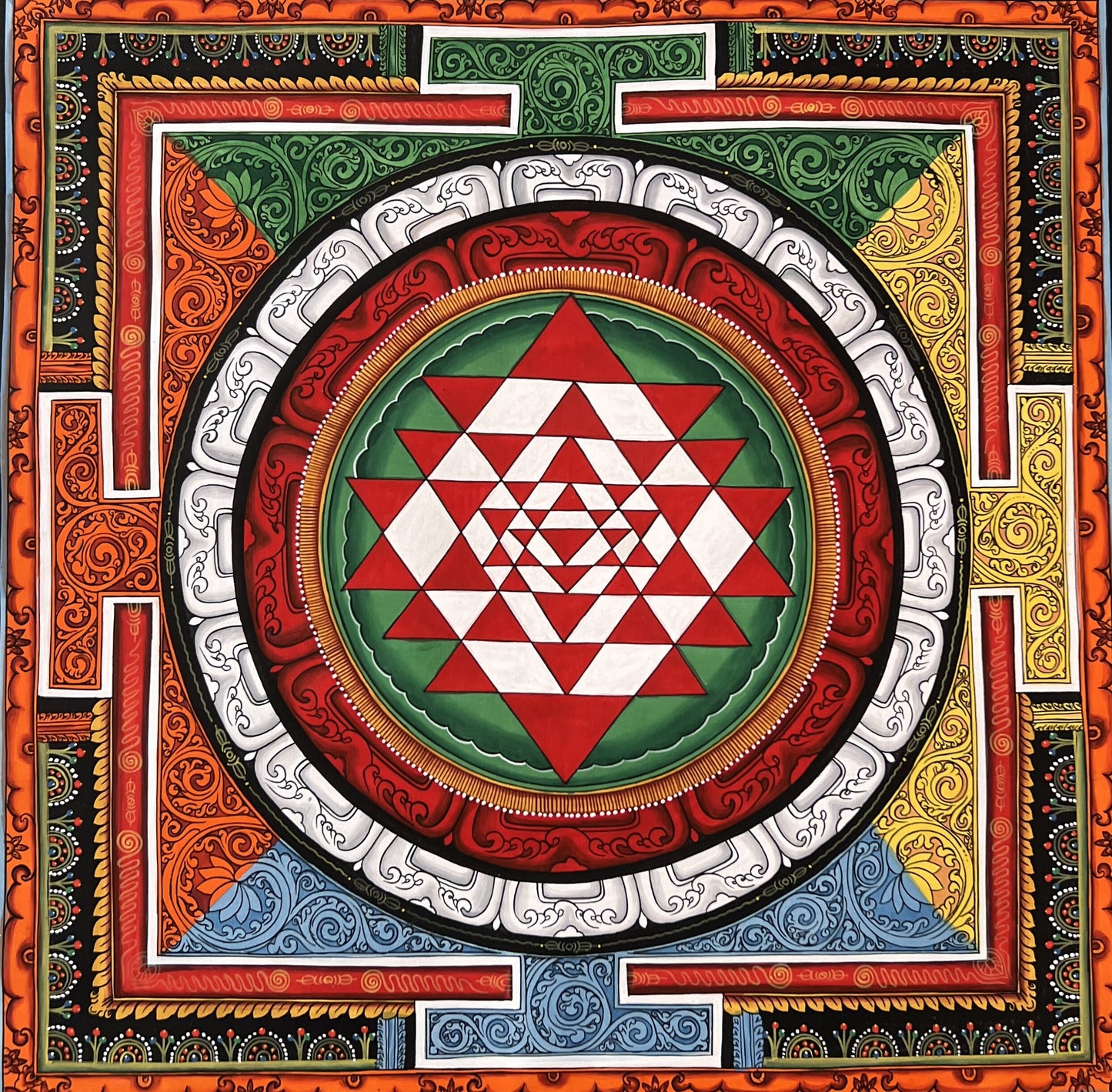 Original Hand-painted, Sri Yantra, Shri Yantra, Shri Chakra, Original Newari, Pauba, Thangka Painting,