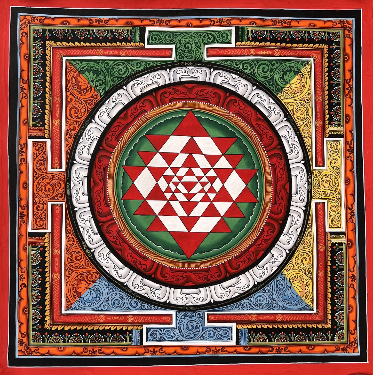 Original Hand-painted, Sri Yantra, Shri Yantra, Shri Chakra, Original Newari, Pauba, Thangka Painting,