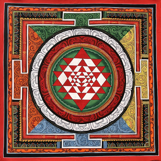 Original Hand-painted, Sri Yantra, Shri Yantra, Shri Chakra, Original Newari, Pauba, Thangka Painting,