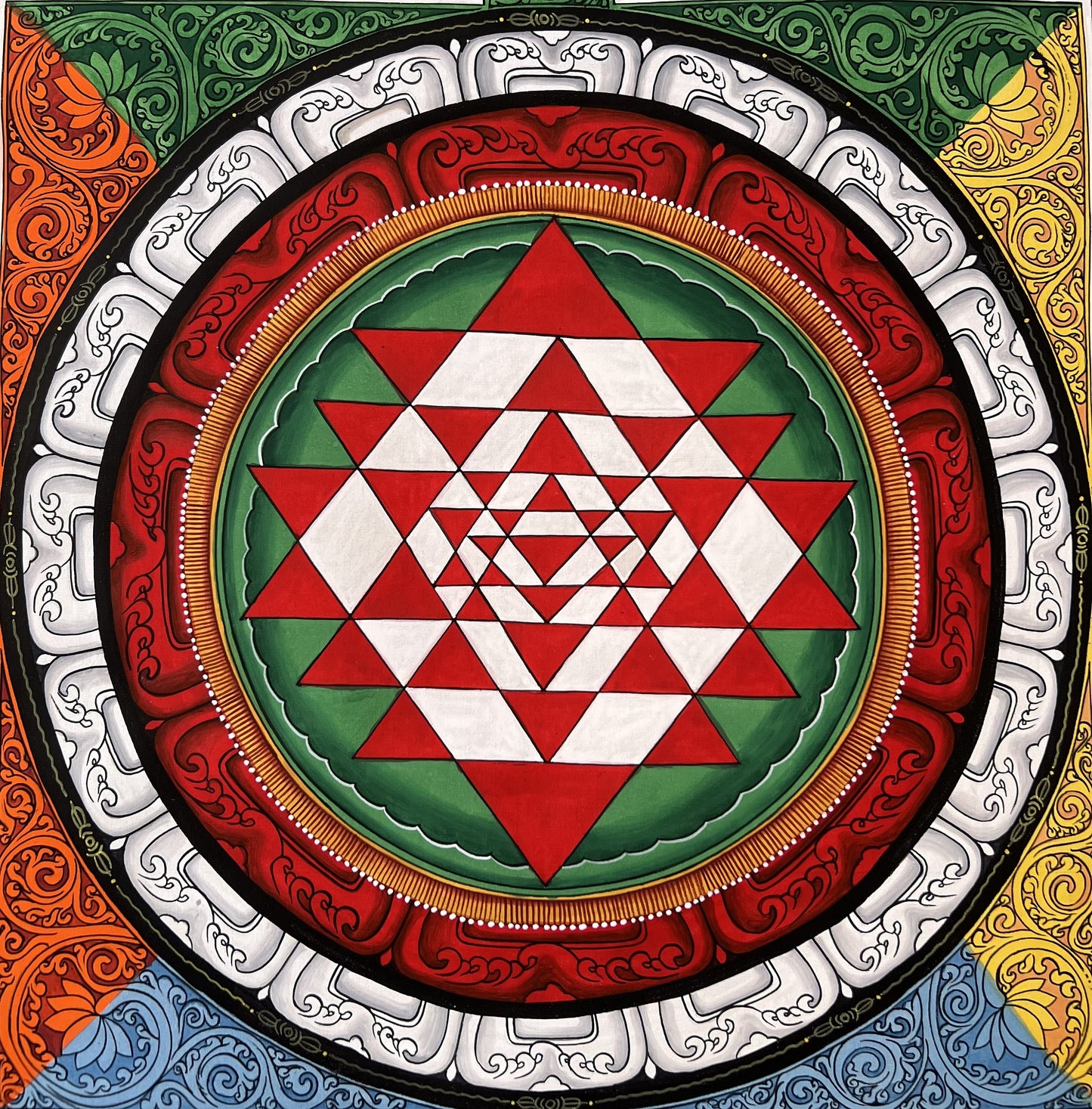 Original Hand-painted, Sri Yantra, Shri Yantra, Shri Chakra, Original Newari, Pauba, Thangka Painting,