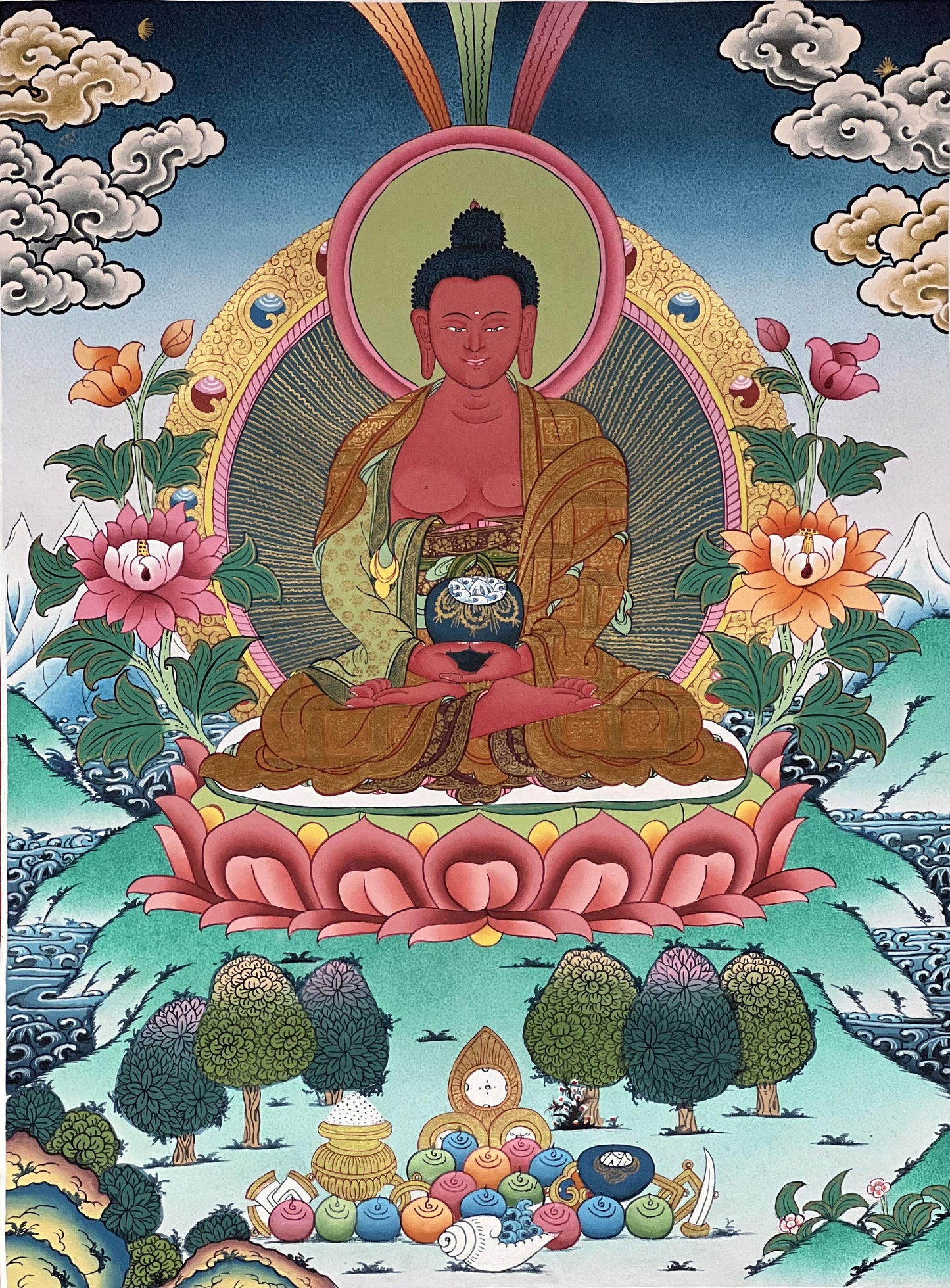 Original Hand Painted Amitabha Buddha High-Quality Masterpiece Tibetan Compassion / Meditation Thangka / Thanka  Painting From Nepal