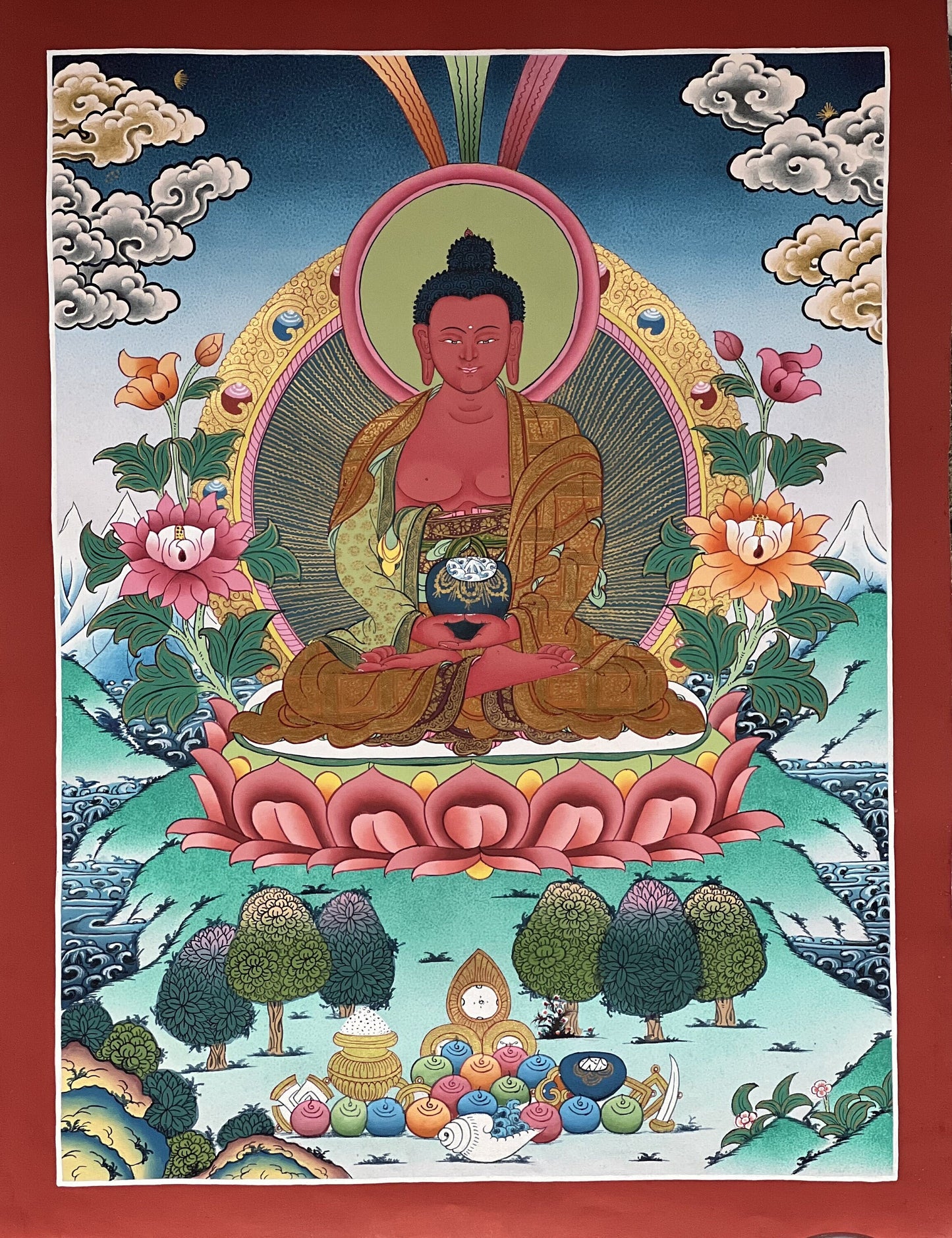 Original Hand Painted Amitabha Buddha High-Quality Masterpiece Tibetan Compassion / Meditation Thangka / Thanka  Painting From Nepal