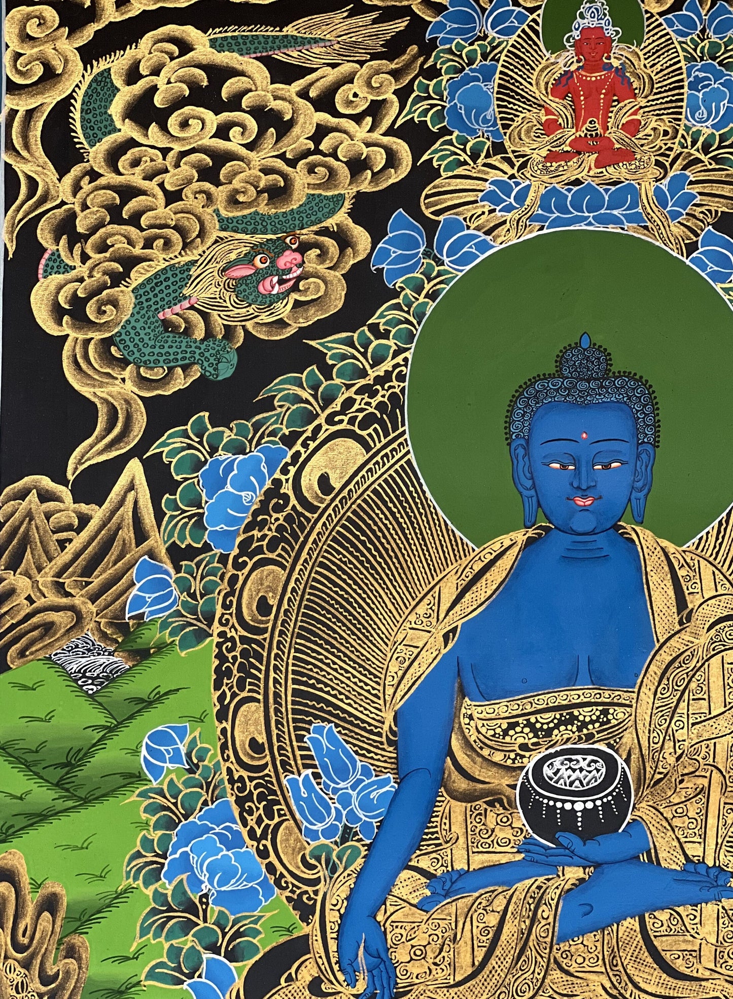 Original Hand-Painted Medicine Buddha / Bhaisajyaguru Tibetan Thangka / Thanka Painting, Compassion, Meditation Art From Nepal