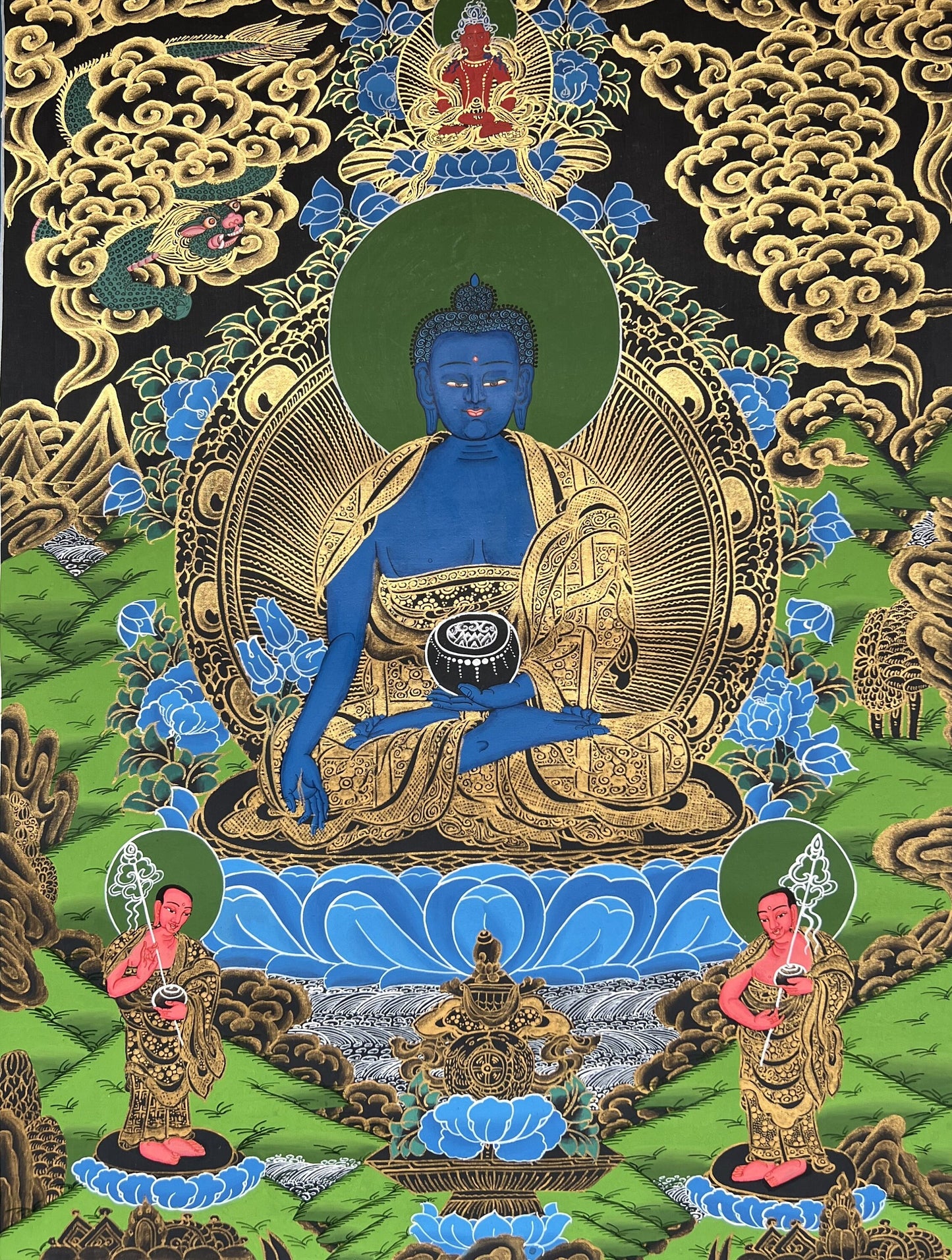 Original Hand-Painted Medicine Buddha / Bhaisajyaguru Tibetan Thangka / Thanka Painting, Compassion, Meditation Art From Nepal