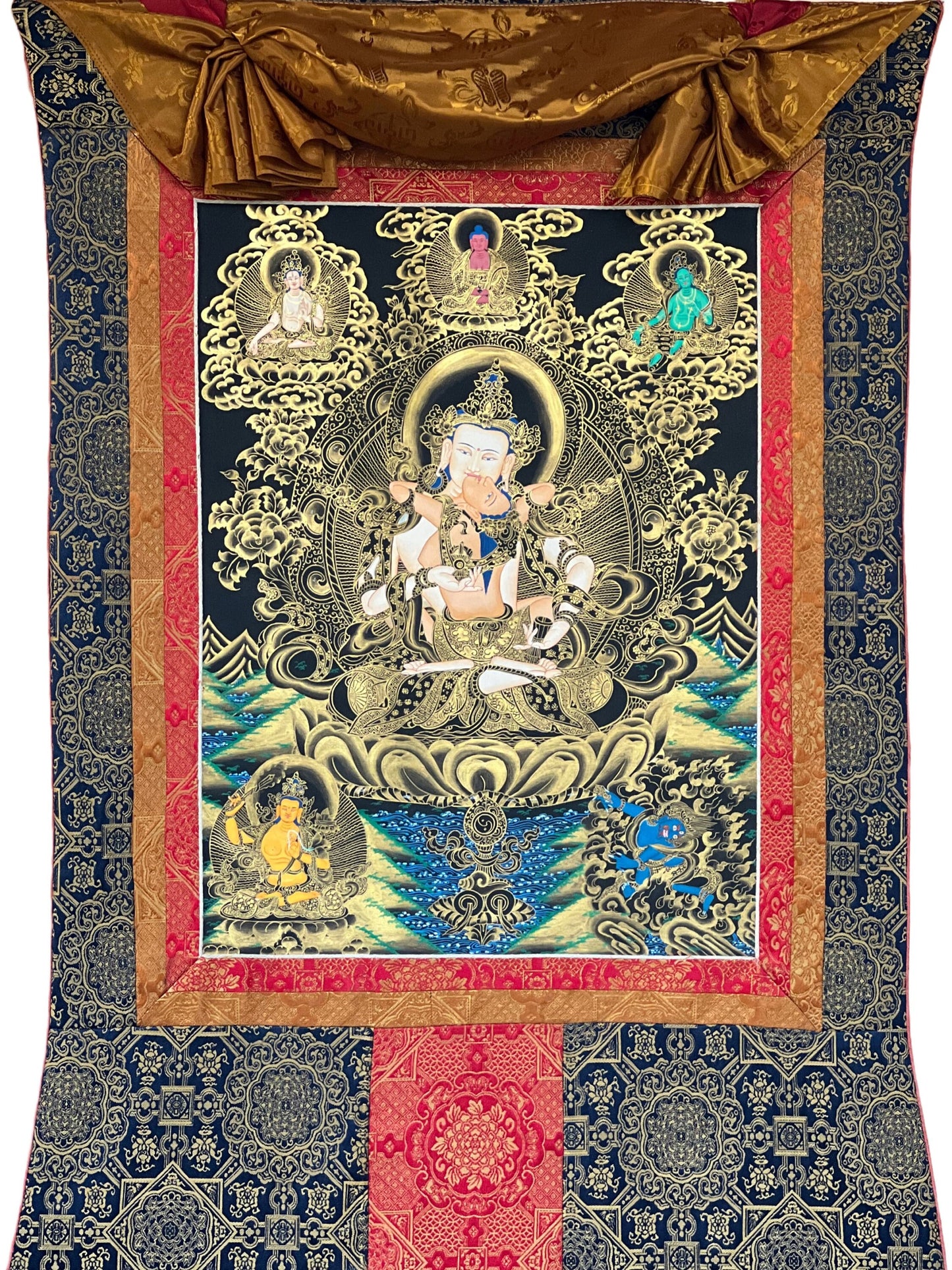 Original Hand Painted Vajrasattva Shakti / DORJE SEMPA Tibetan Thangka / Thanka  Painting/ Buddhist Art with Premium Silk Brocade