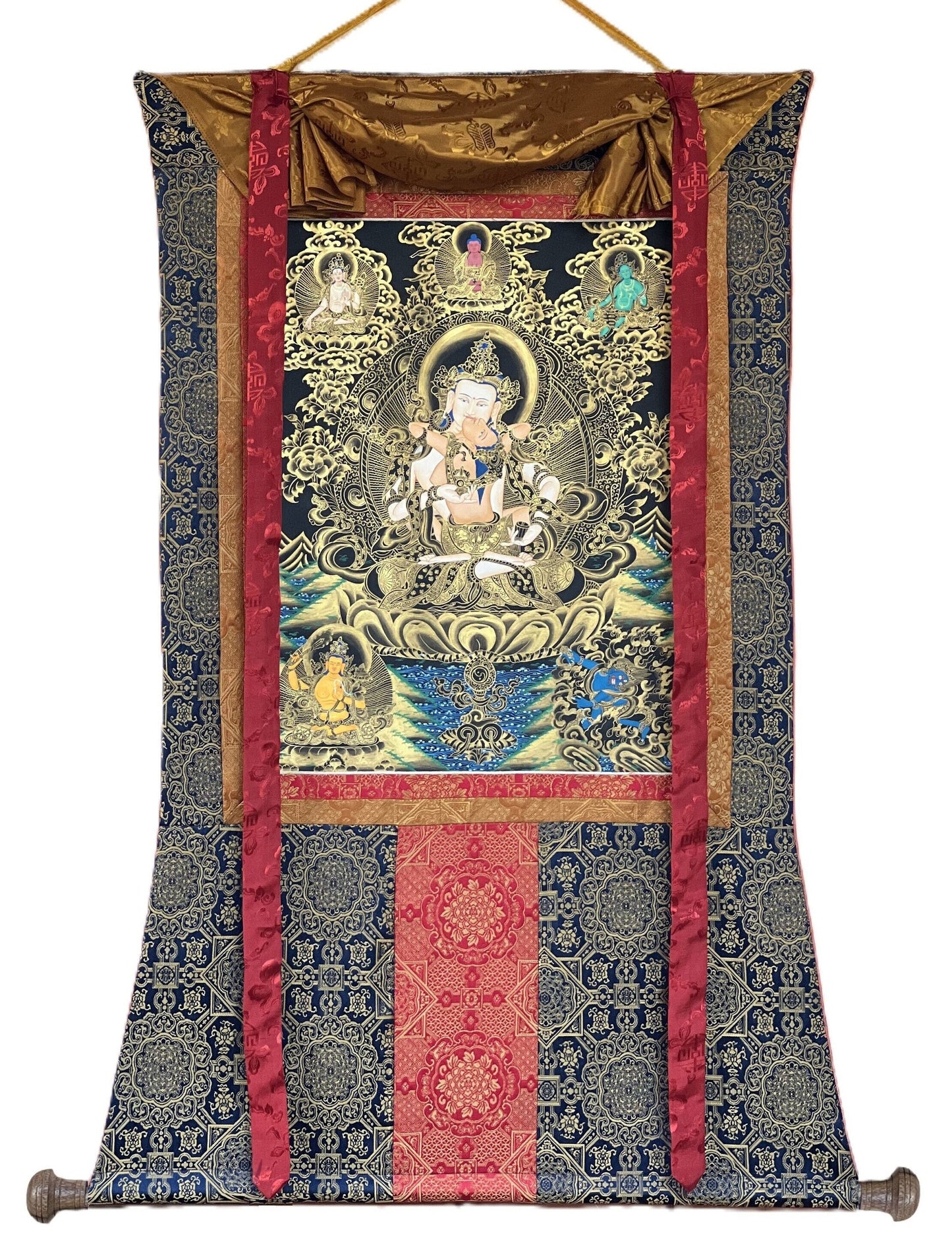 Original Hand Painted Vajrasattva Shakti / DORJE SEMPA Tibetan Thangka / Thanka  Painting/ Buddhist Art with Premium Silk Brocade