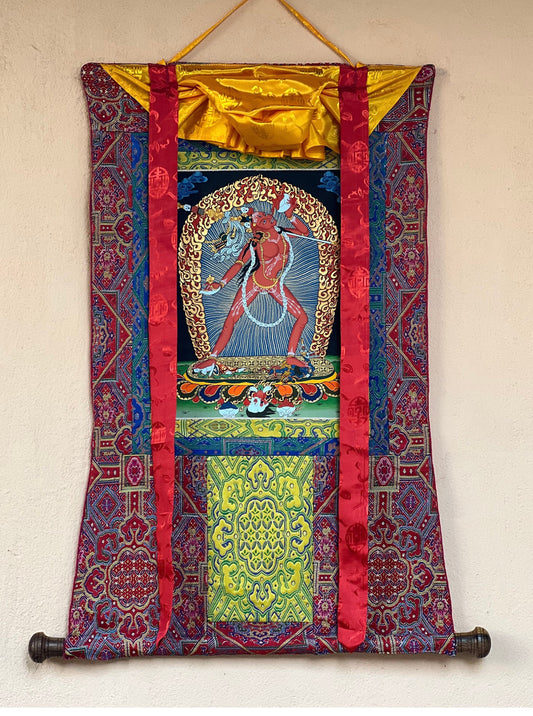 Original Hand- Painted Vajrayogini/ Jogini/ Dakini Master Quality Tibetan Thangka Painting with Premium Silk Brocade