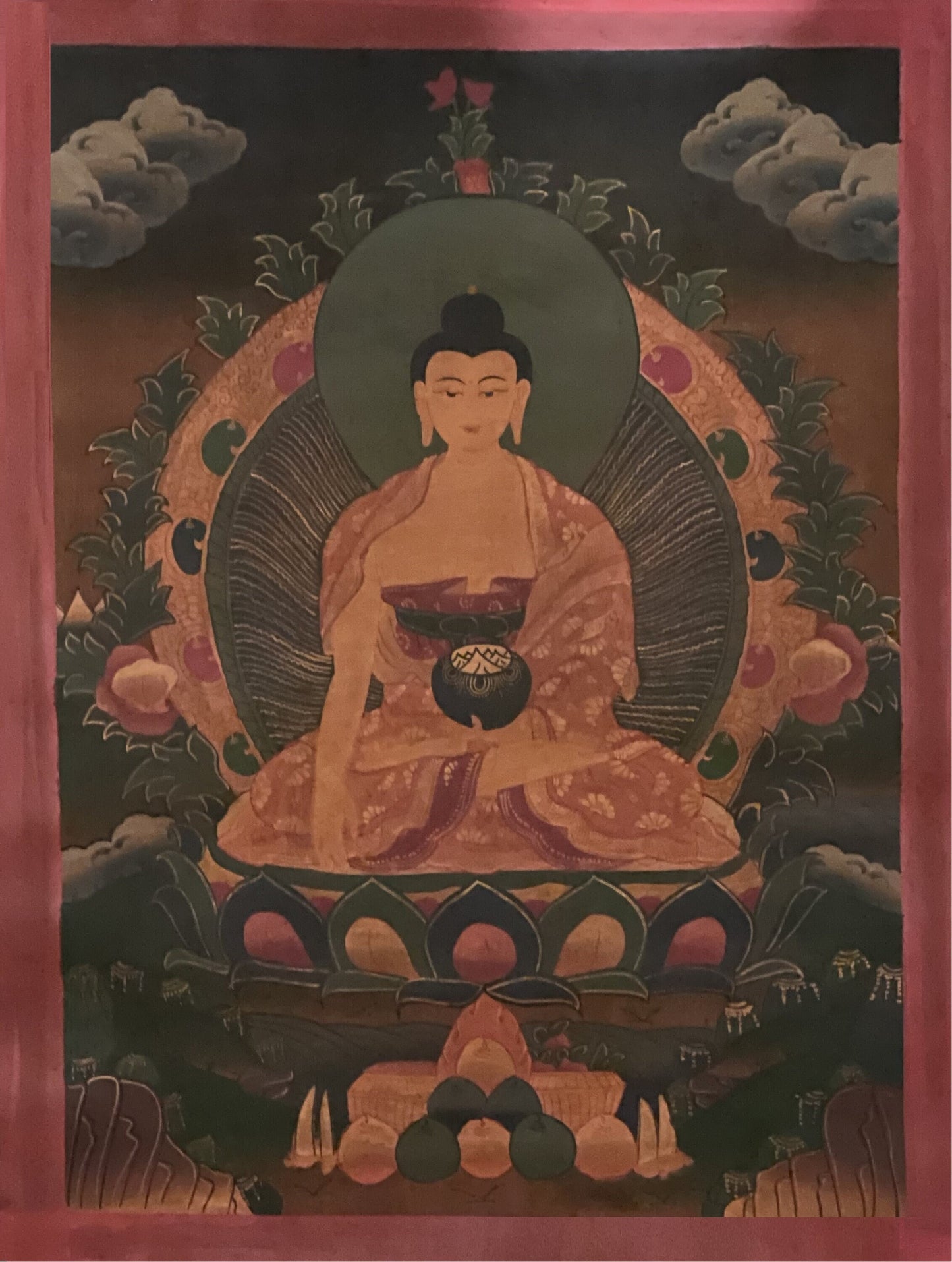 Original Hand Painted Shakyamuni/ Gautama Buddha Old Oil Varnished  Tibetan Mediation Thangka / Thanka Painting from Nepal