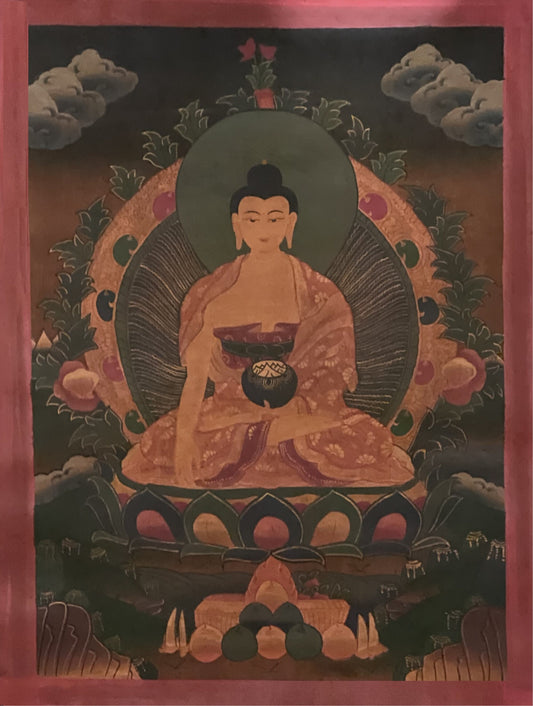 Original Hand Painted Shakyamuni/ Gautama Buddha Old Oil Varnished  Tibetan Mediation Thangka / Thanka Painting from Nepal