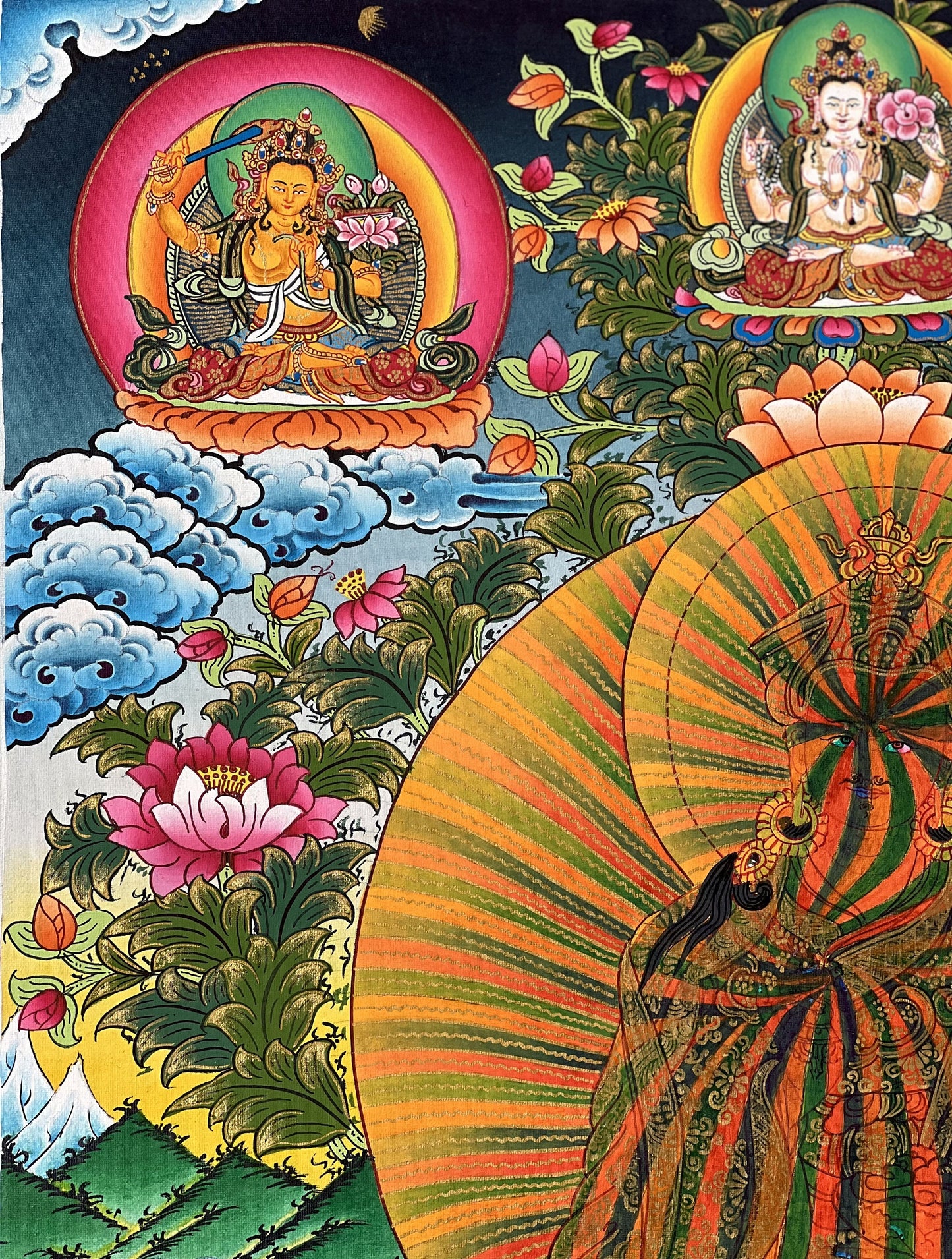 Hand-painted Guru Rinpoche, Rainbow Body, Padmasambhava, Master Quality, Original Tibetan Thangka Painting