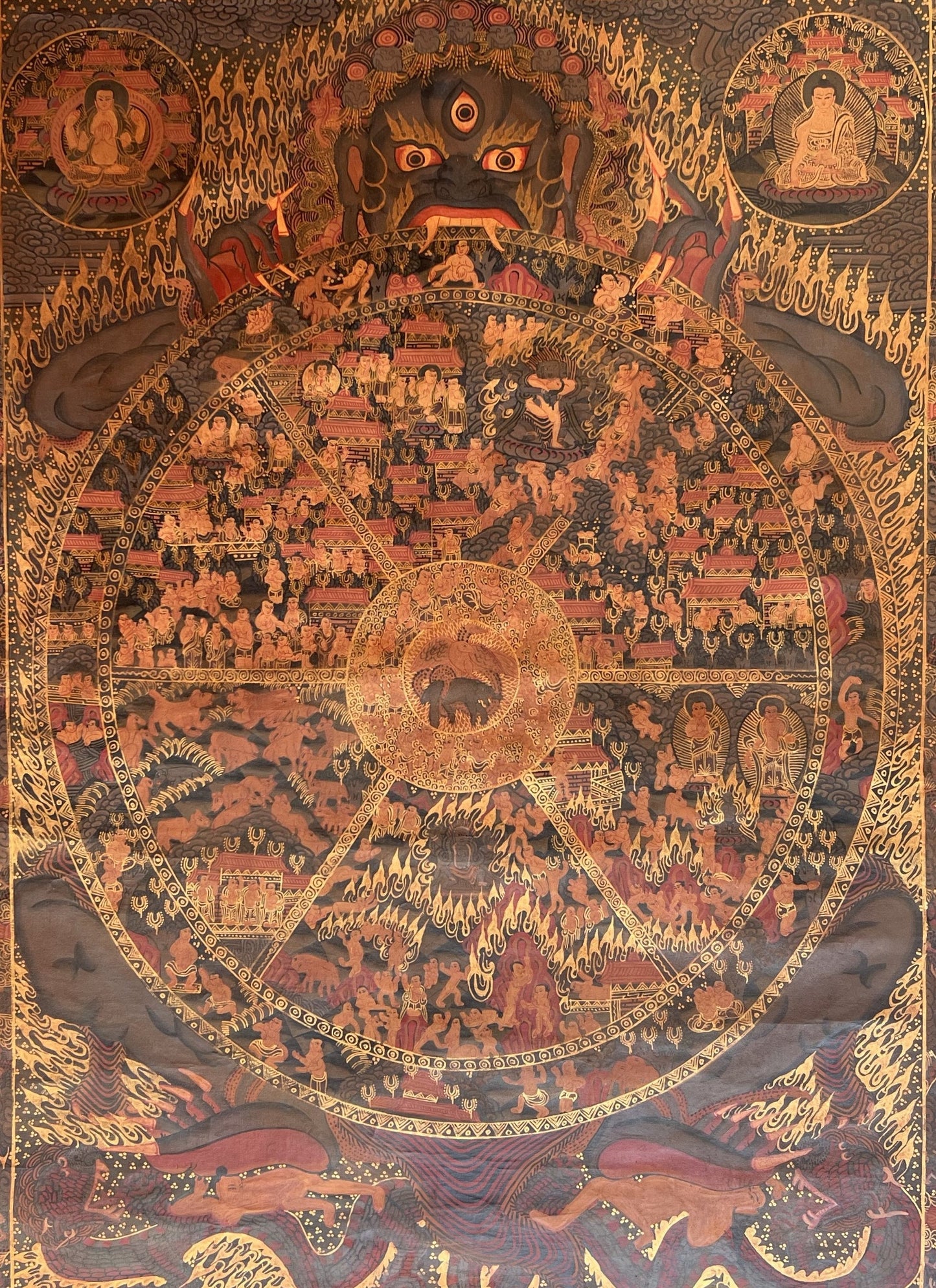 Original Hand Painted Large Wheel Of Life /Bhavacakra Mandala Master Quality Tibetan Meditation Oil Varnished thangka/thanka painting