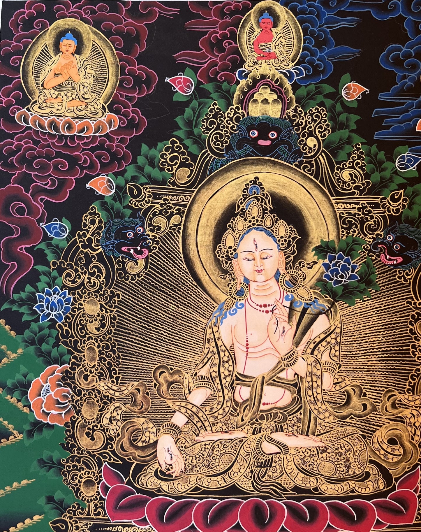 Original Hand-painted White Tara  Mother Goddess Tibetan Thangka Painting with Premium Khadi Silk Brocade