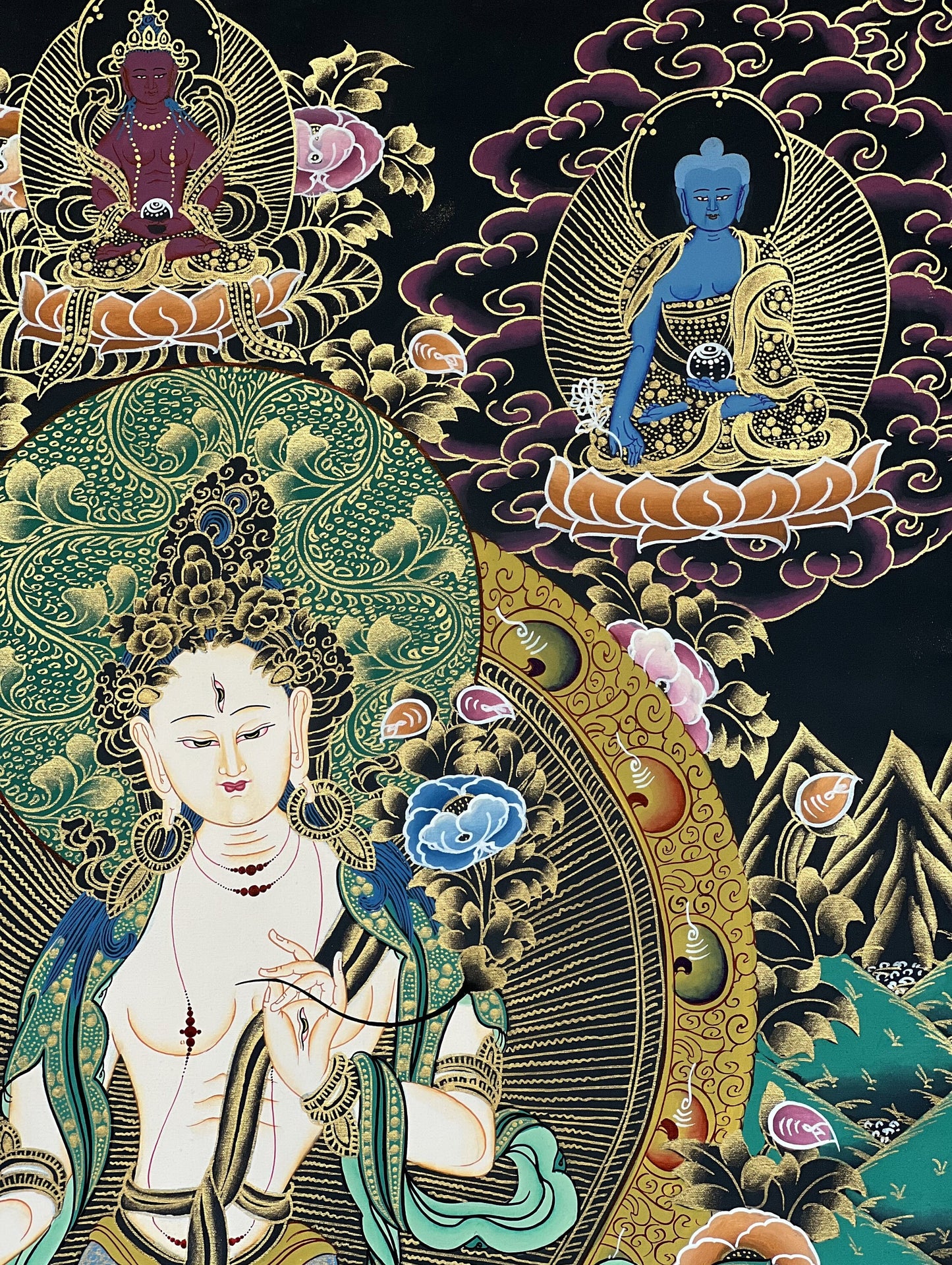 Original Hand-painted White Tara/ Mother Goddess Compassion Meditation Tibetan Thangka Painting Bordered with High-quality silk