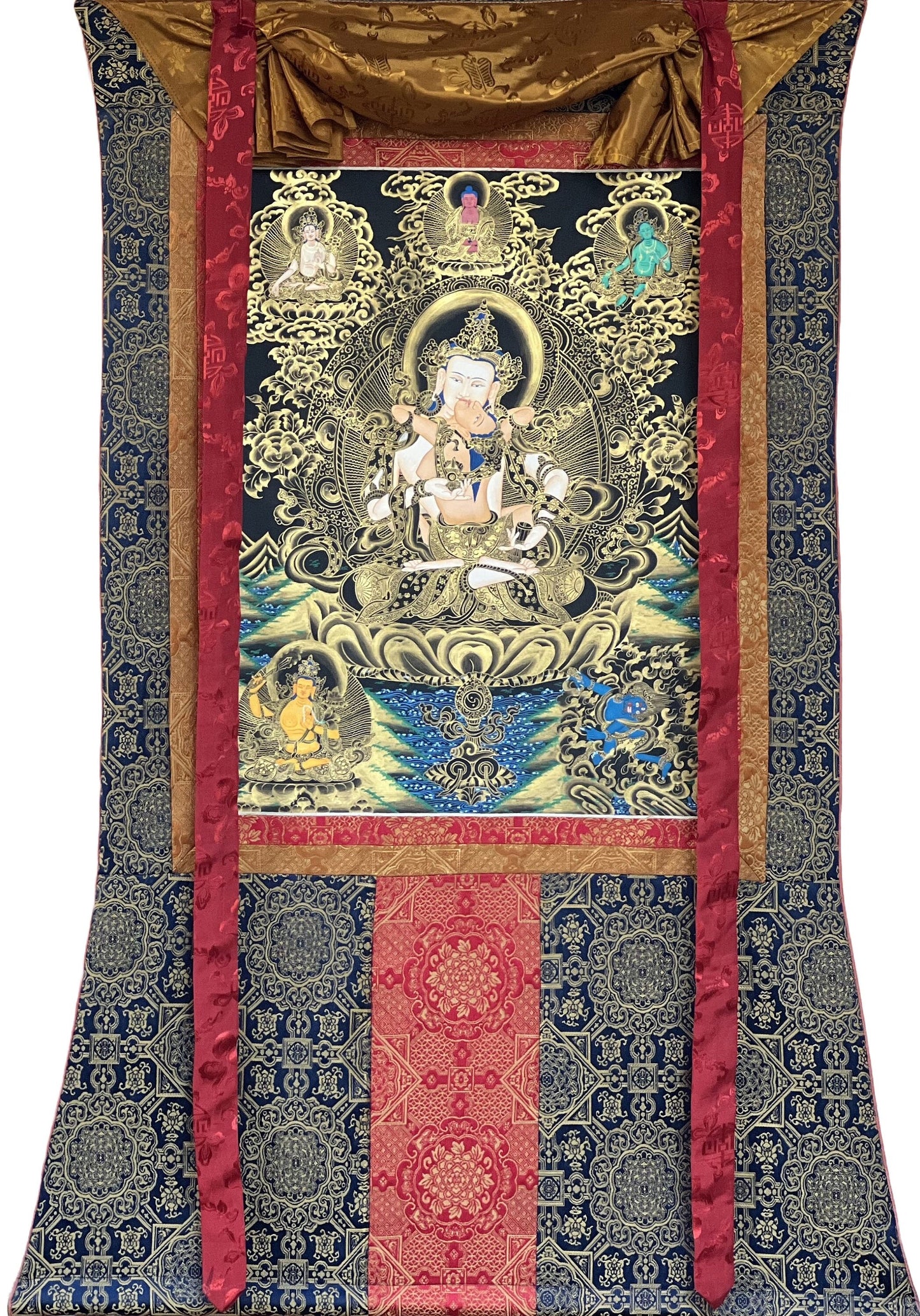 Original Hand Painted Vajrasattva Shakti / DORJE SEMPA Tibetan Thangka / Thanka  Painting/ Buddhist Art with Premium Silk Brocade